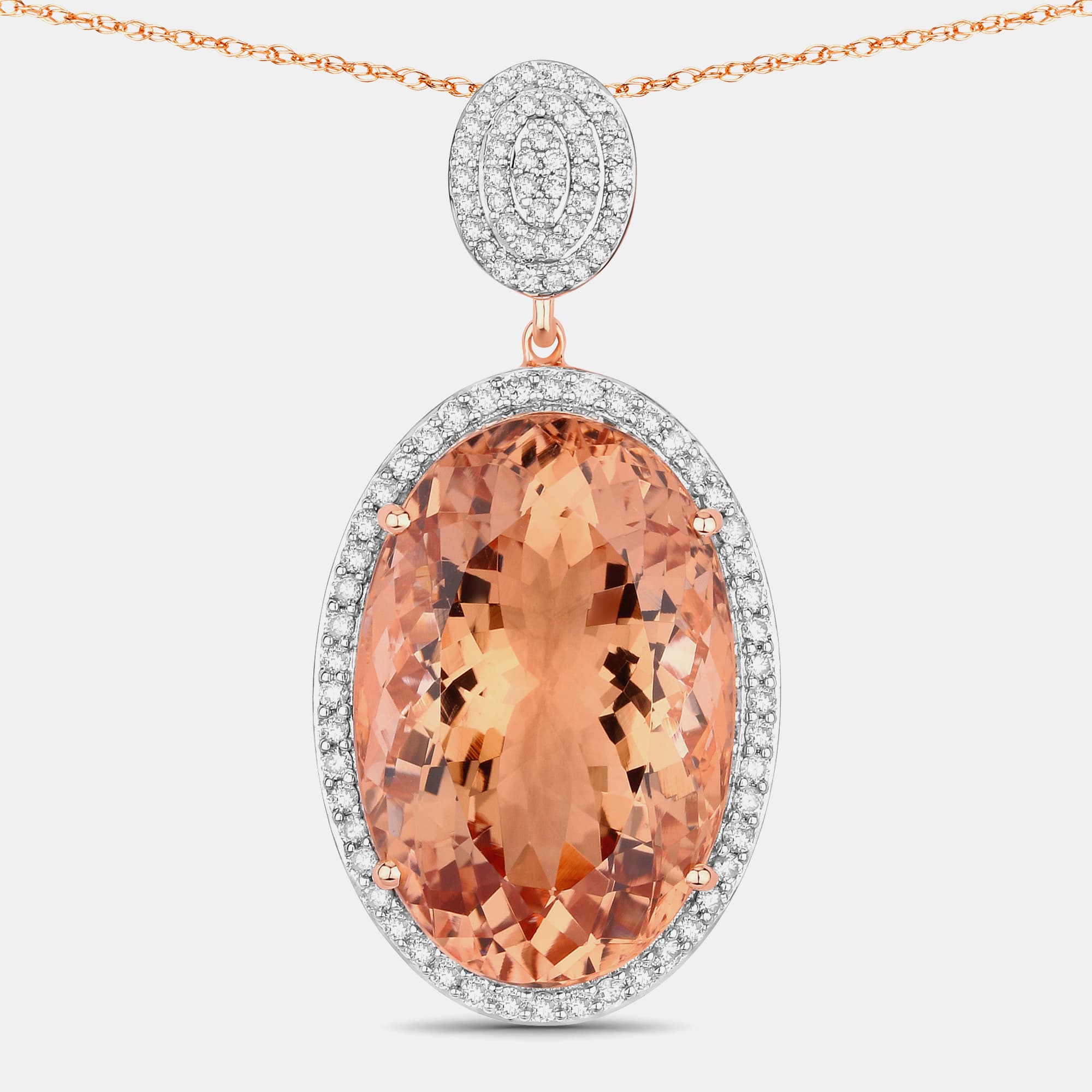 23.83 cts Morganite and Diamond 14K Rose Gold Halo Pendant