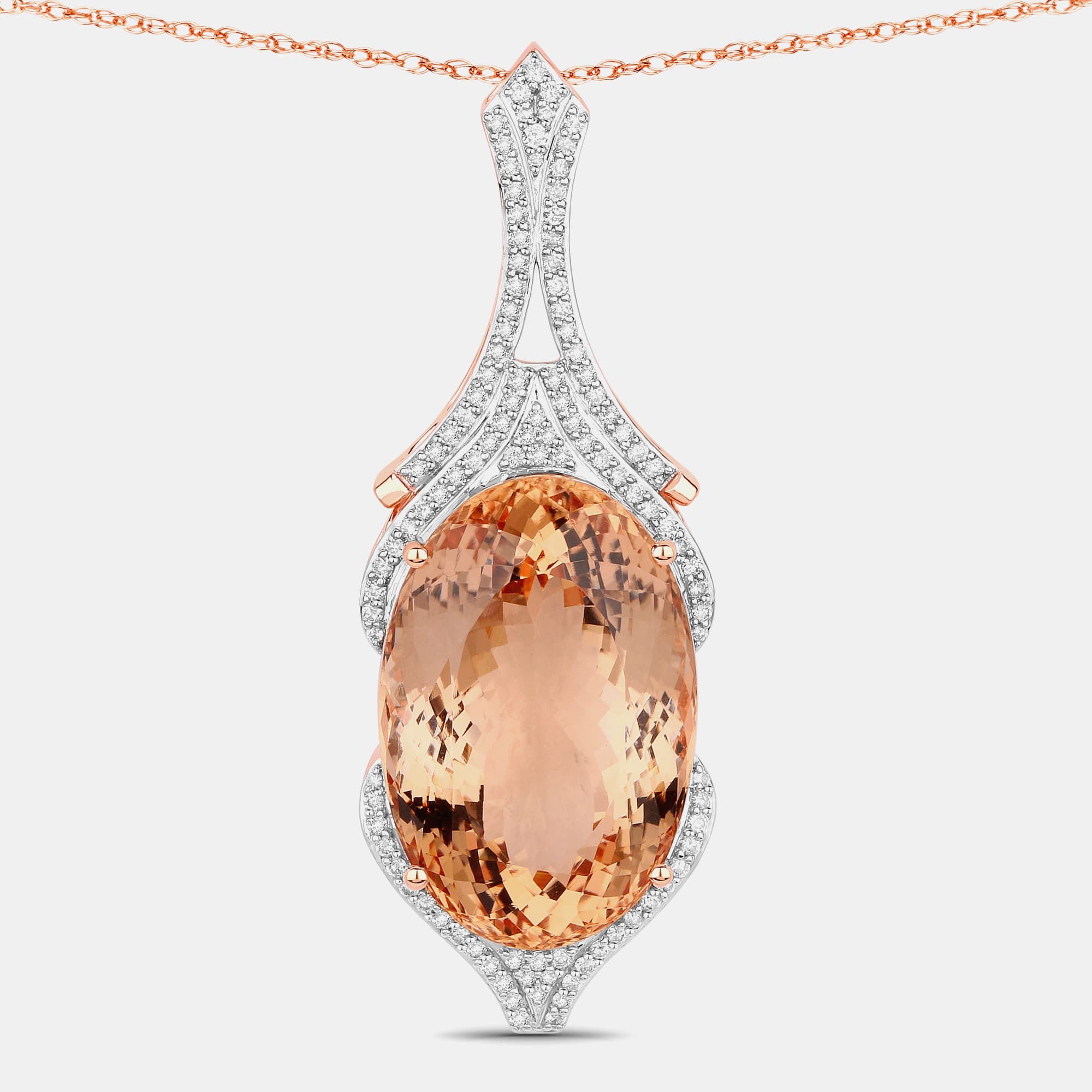 32.72 cts Morganite and Diamond 14K Rose Gold Statement Pendant