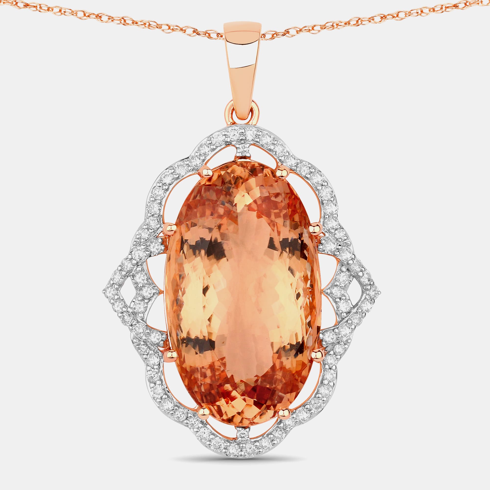 26.59 cts Morganite and Diamond 14K Rose Gold Statement Pendant