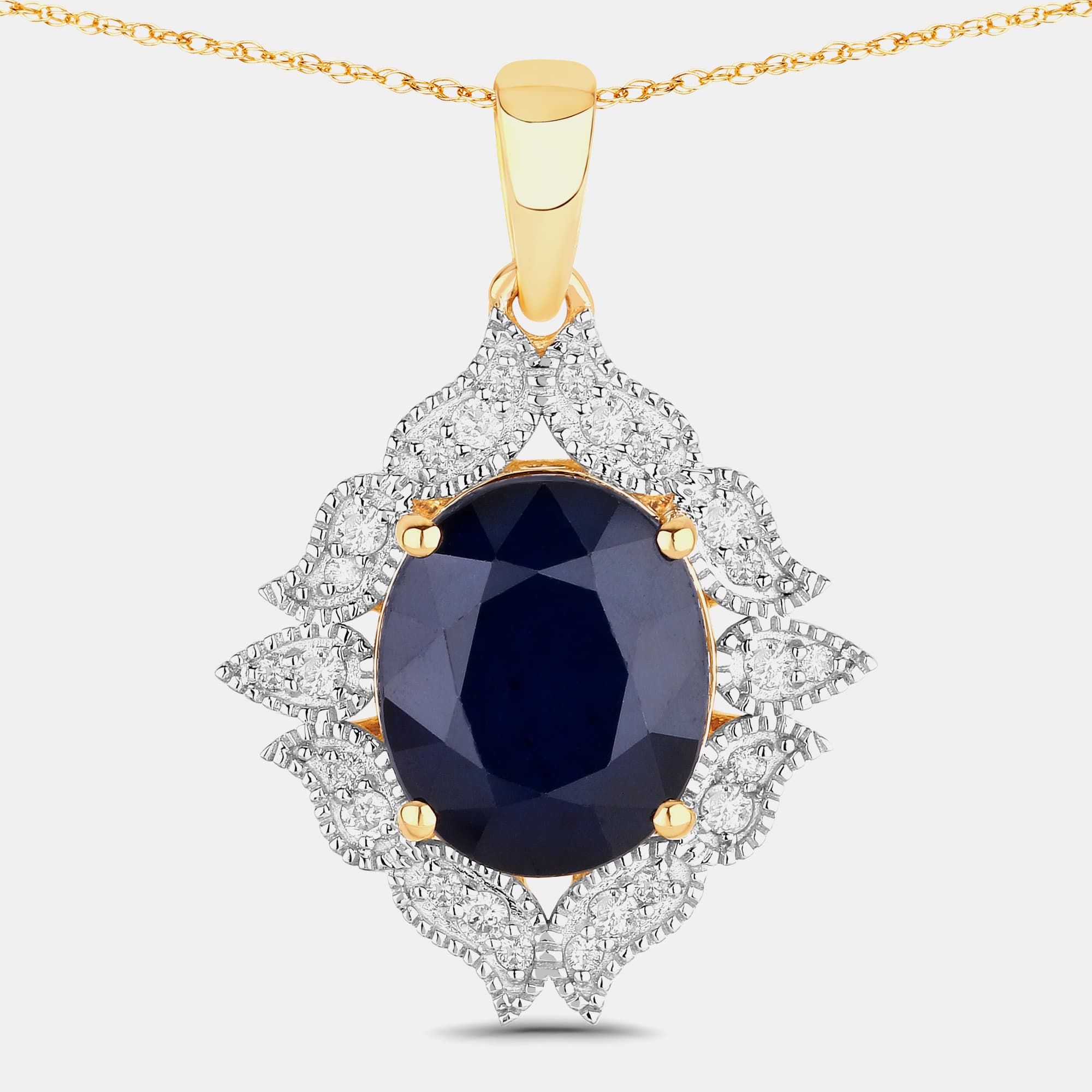 6.21 cts Blue Sapphire and Diamond 14K Yellow Gold Statement Pendant