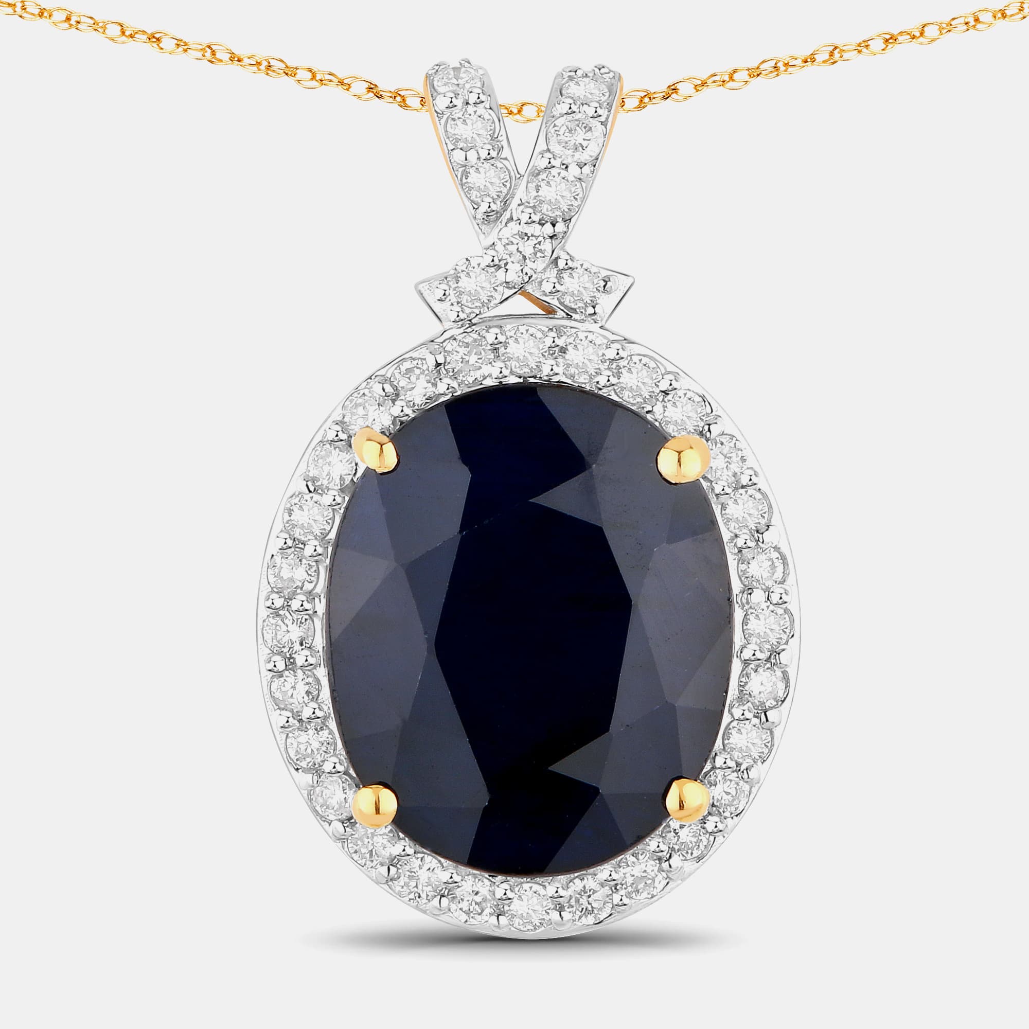 6.21 cts Blue Sapphire and Diamond 14K Yellow Gold Halo Pendant