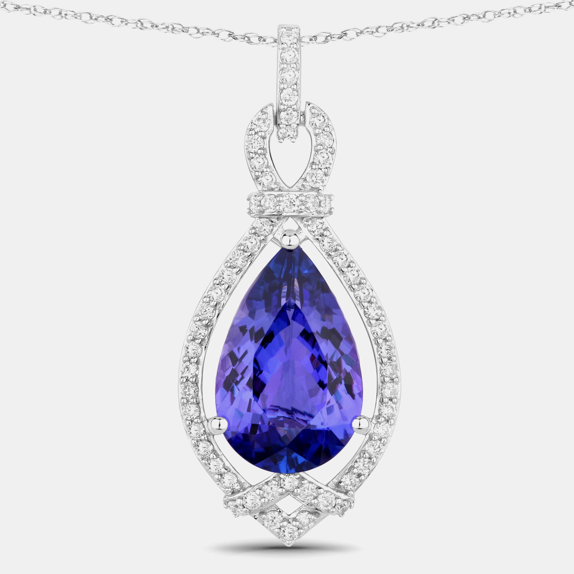 6.52 cts Tanzanite and Diamond 14K White Gold Teardrop Pendant