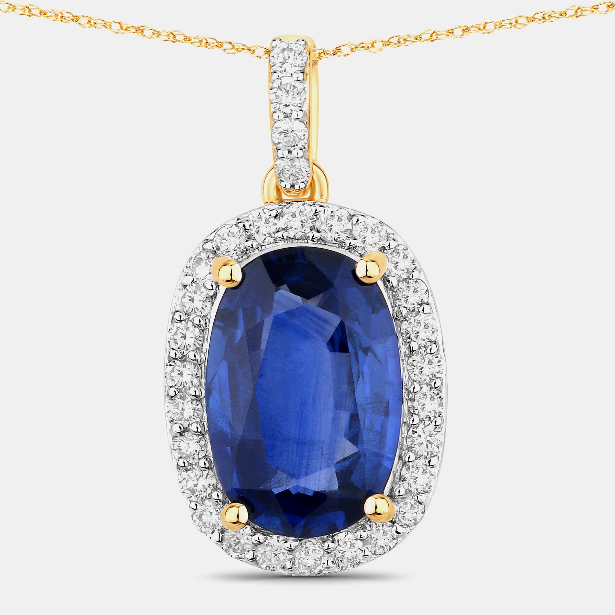 2.06 cts Ceylon Blue Sapphire and Diamond 18K Yellow Gold Halo Pendant