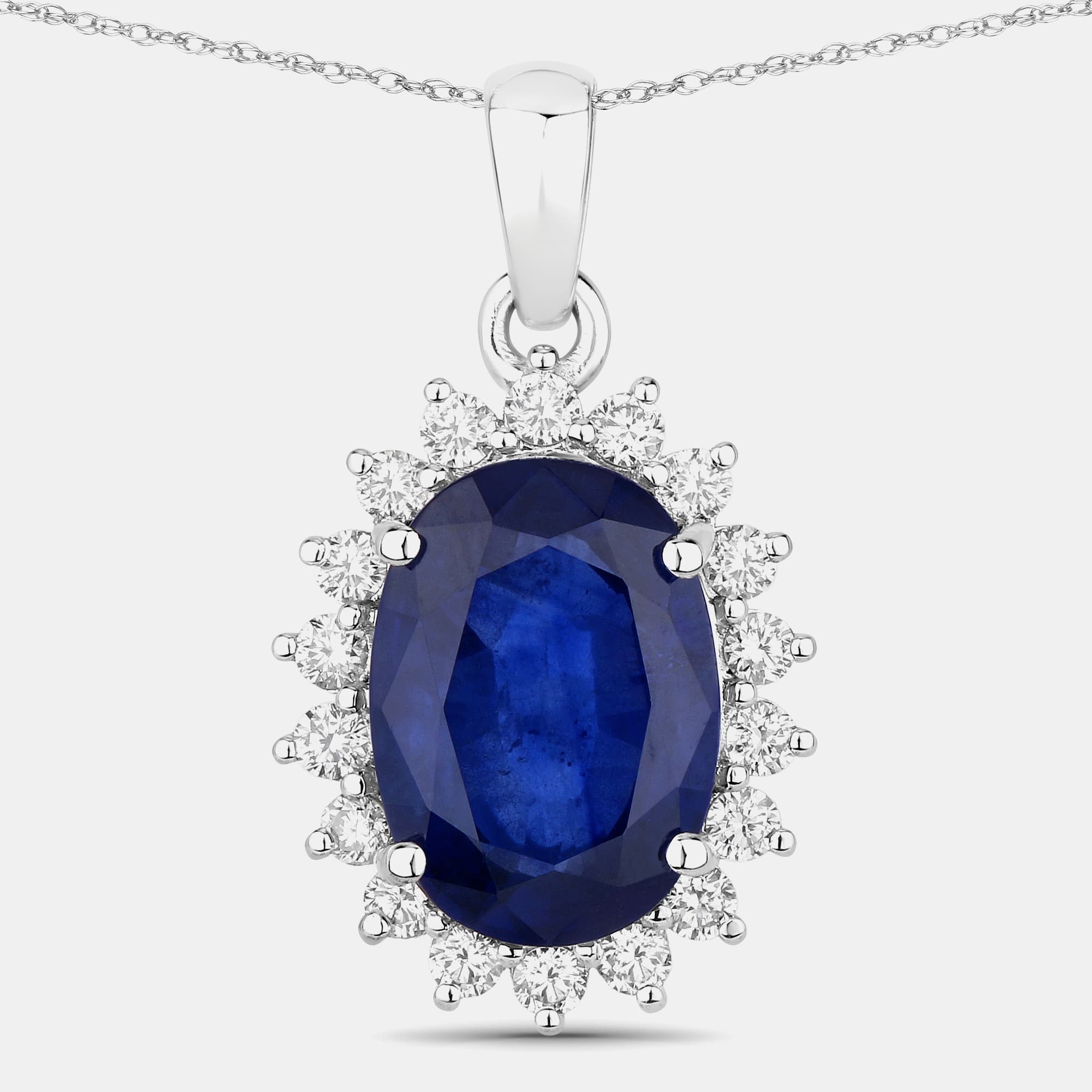 4.23 cts Ceylon Blue Sapphire and Diamond 18K White Gold Halo Pendant