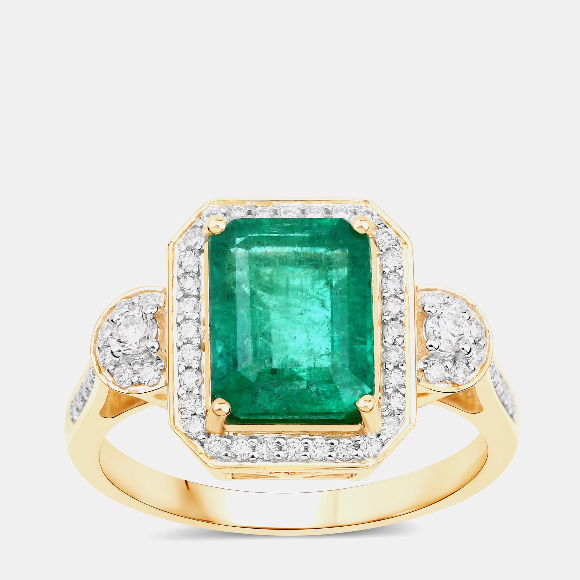 2.56 cts Zambian Emerald and Diamond 14K Yellow Gold Statement Ring US Size 7