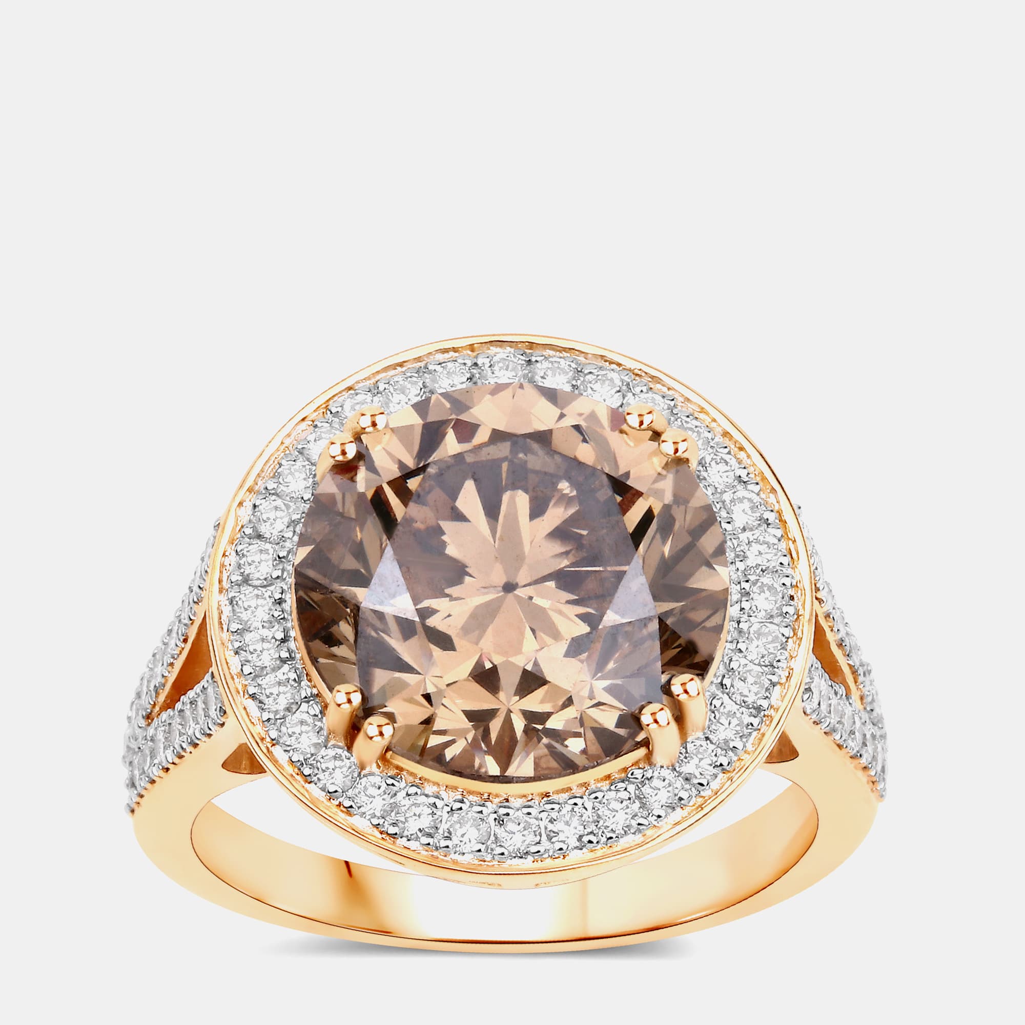 7.07 cts Brown Diamond and Diamond 18K Yellow Gold Statement Ring US Size 7