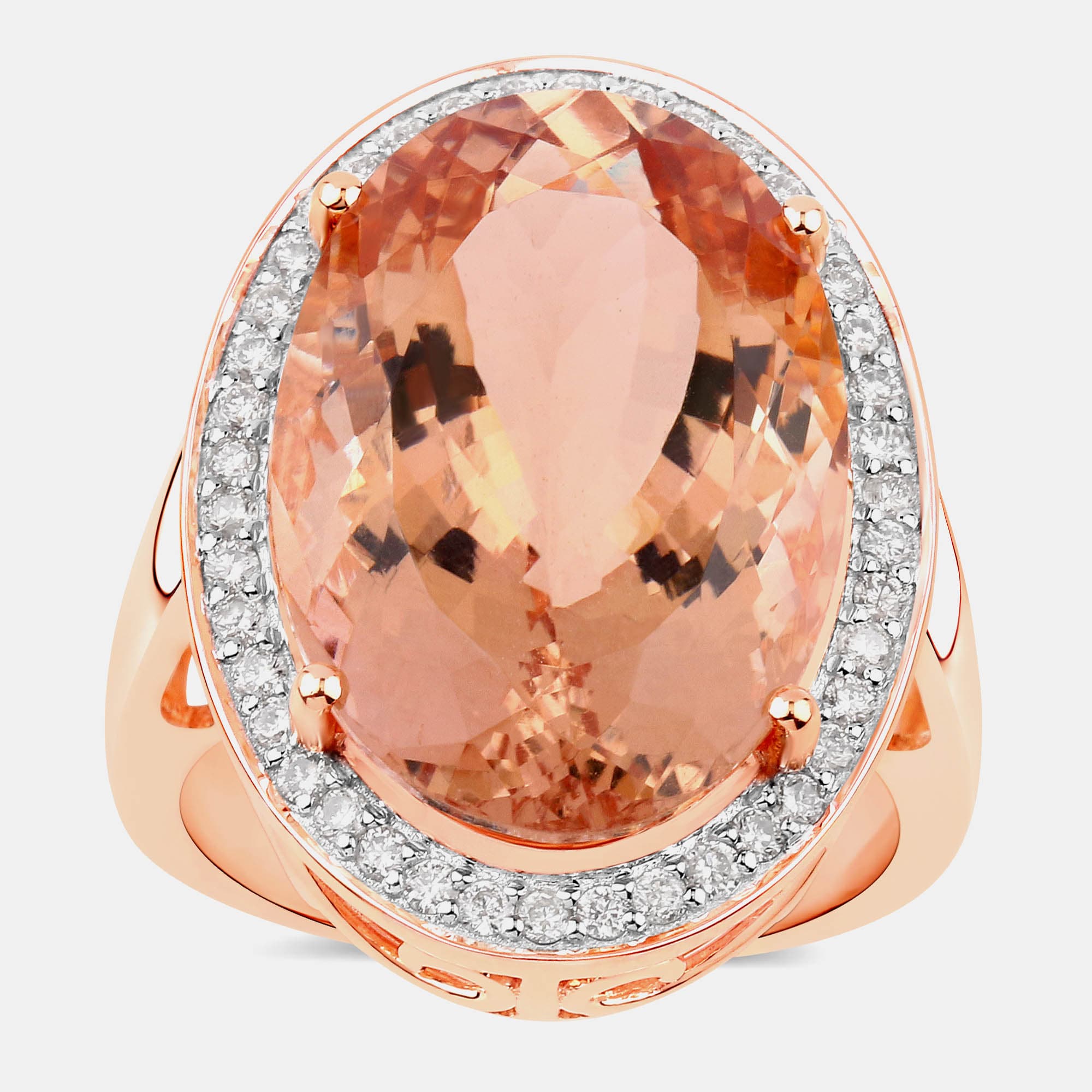 14.67 cts Morganite and Diamond 14K Rose Gold Halo Ring US Size 7