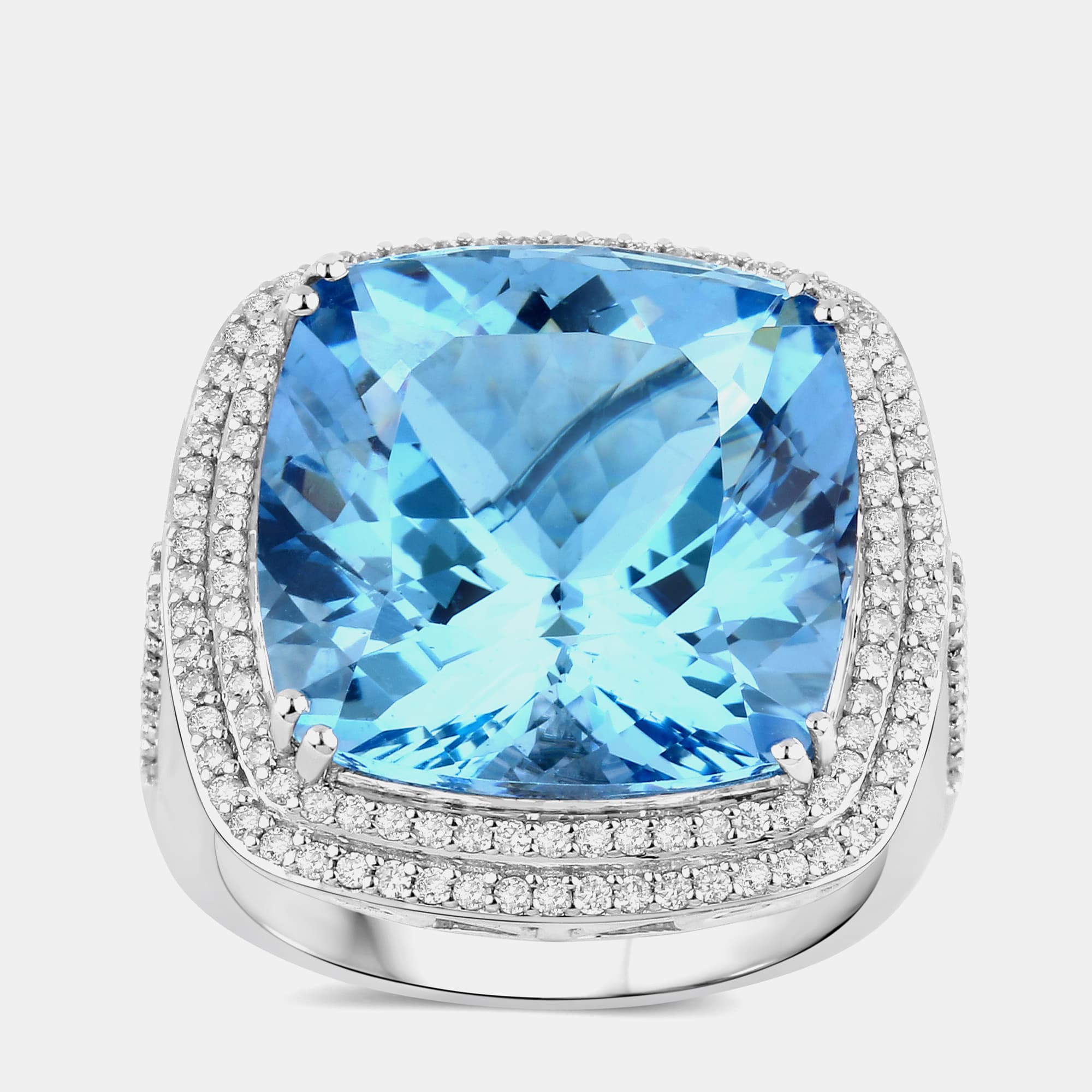 12.80 cts Aquamarine and Diamond 14K White Gold Halo Ring US Size 7