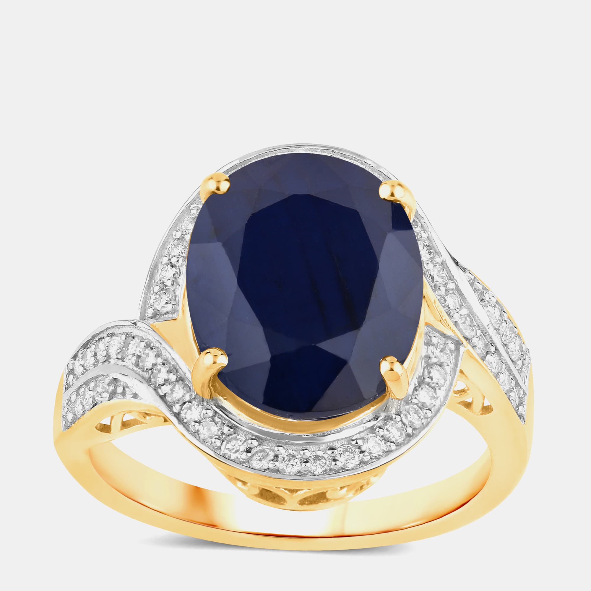 6.21 cts Blue Sapphire and Diamond 14K Yellow Gold Crossover Ring US Size 7