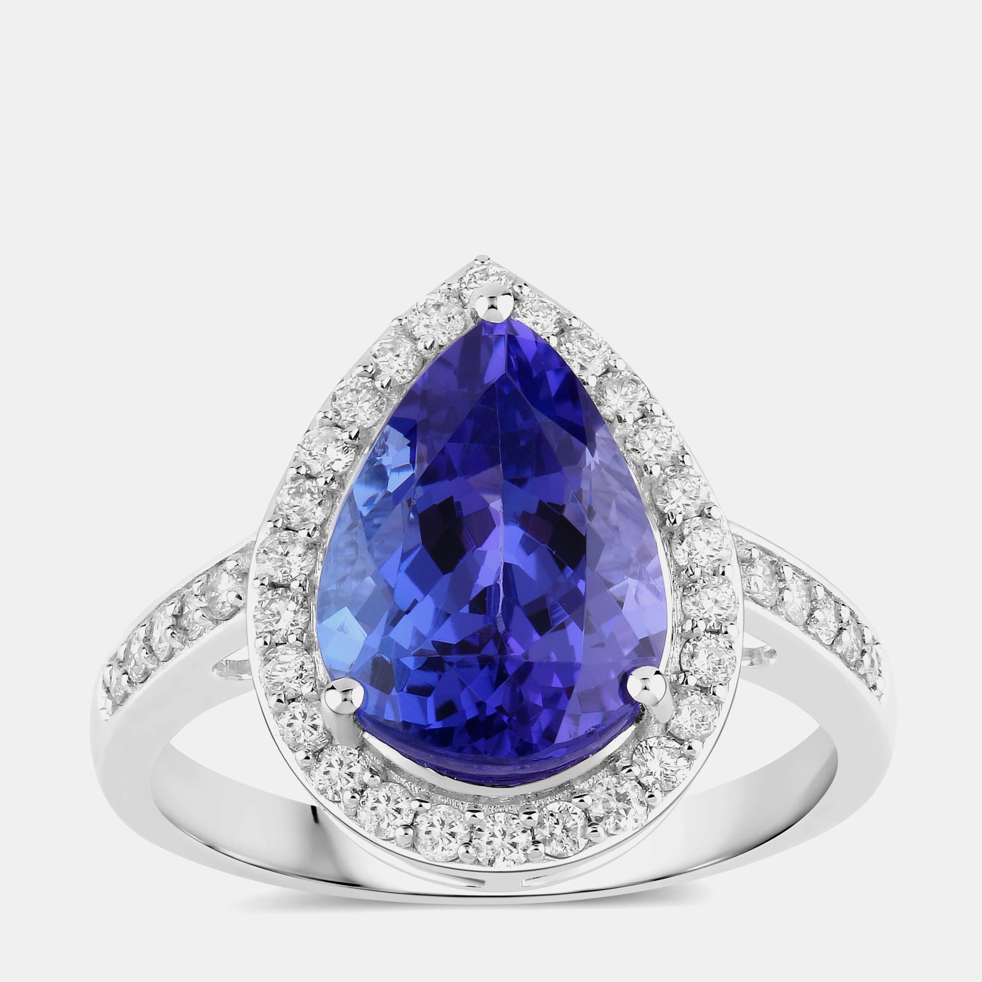 4.06 cts Tanzanite and Diamond 14K White Gold Halo Ring US Size 7