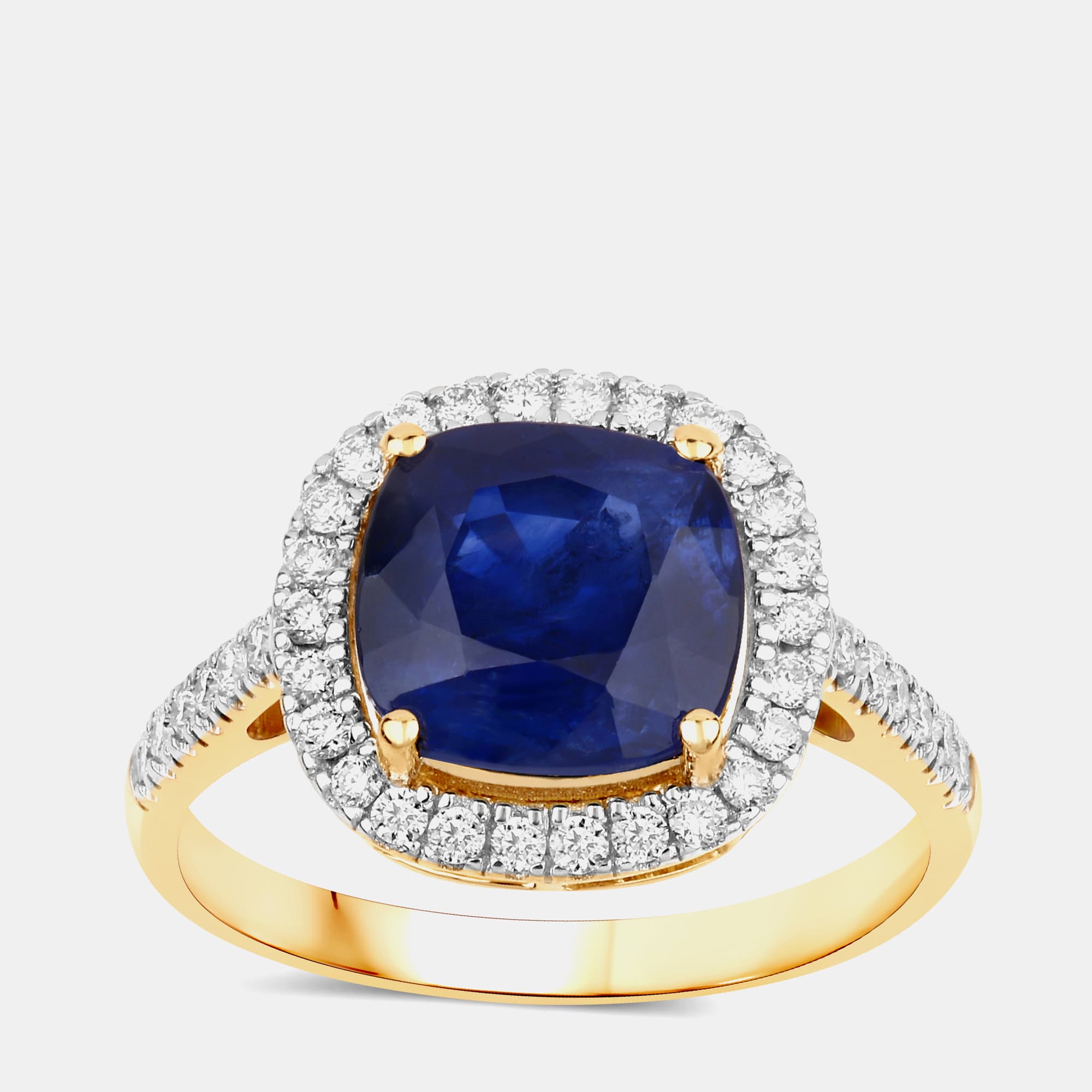 3.38 cts Ceylon Blue Sapphire and Diamond 18K Yellow Gold Halo Ring US Size 7