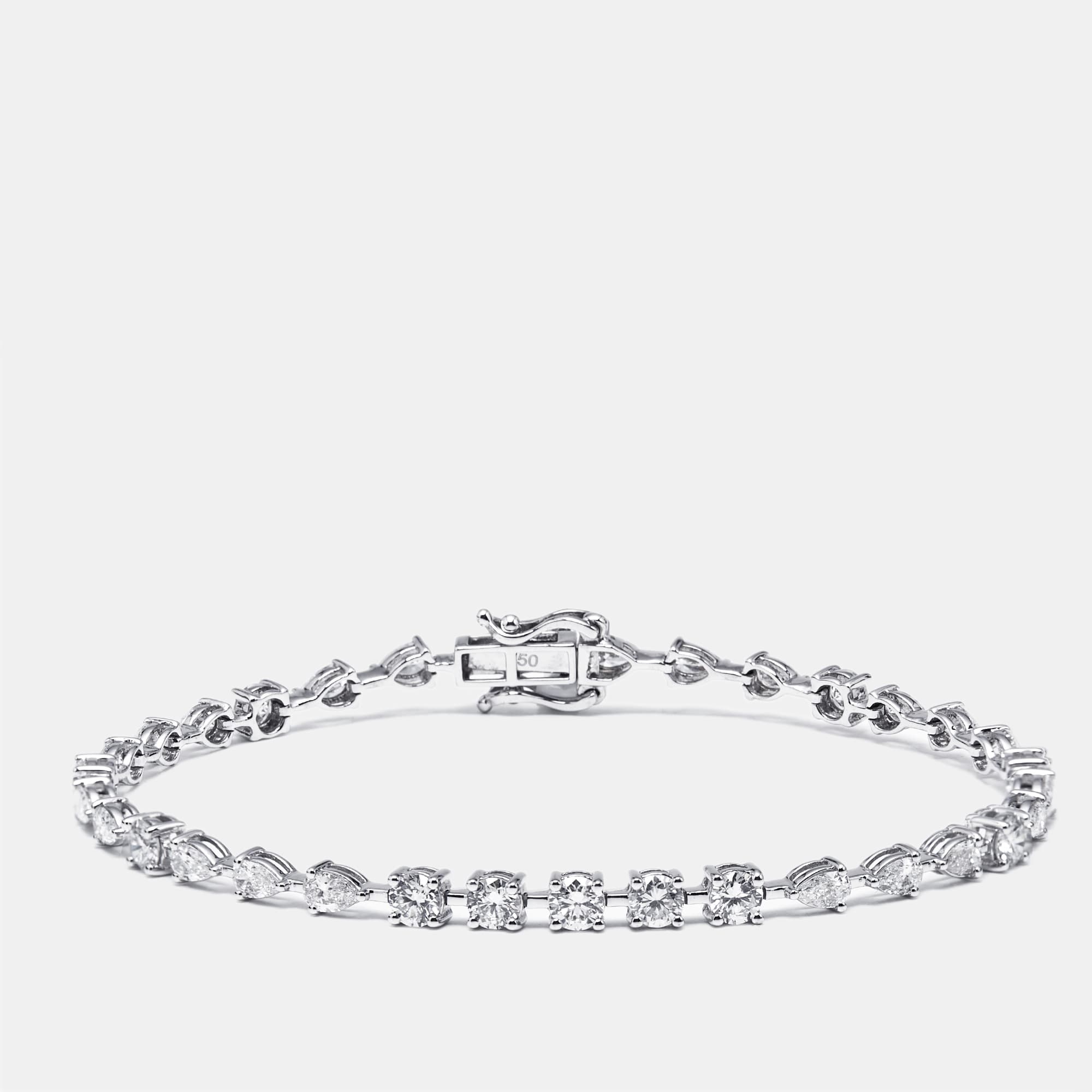 3.9 cts Pear, Round Lab Grown Diamonds 18k White Gold Bracelet
