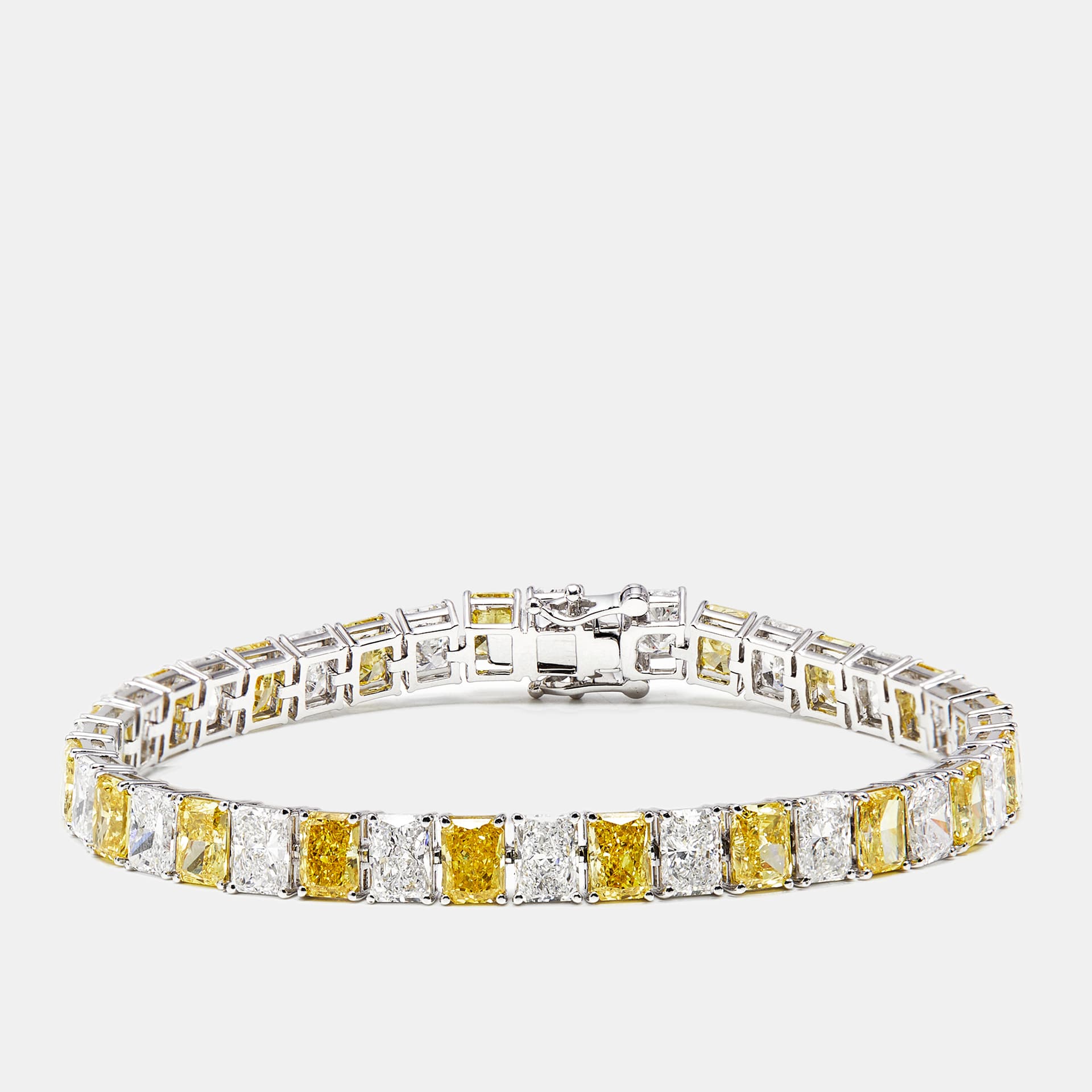 20.77 cts Fancy Yellow Radiant, Radiant Lab Grown Diamonds 18k White Gold Bracelet