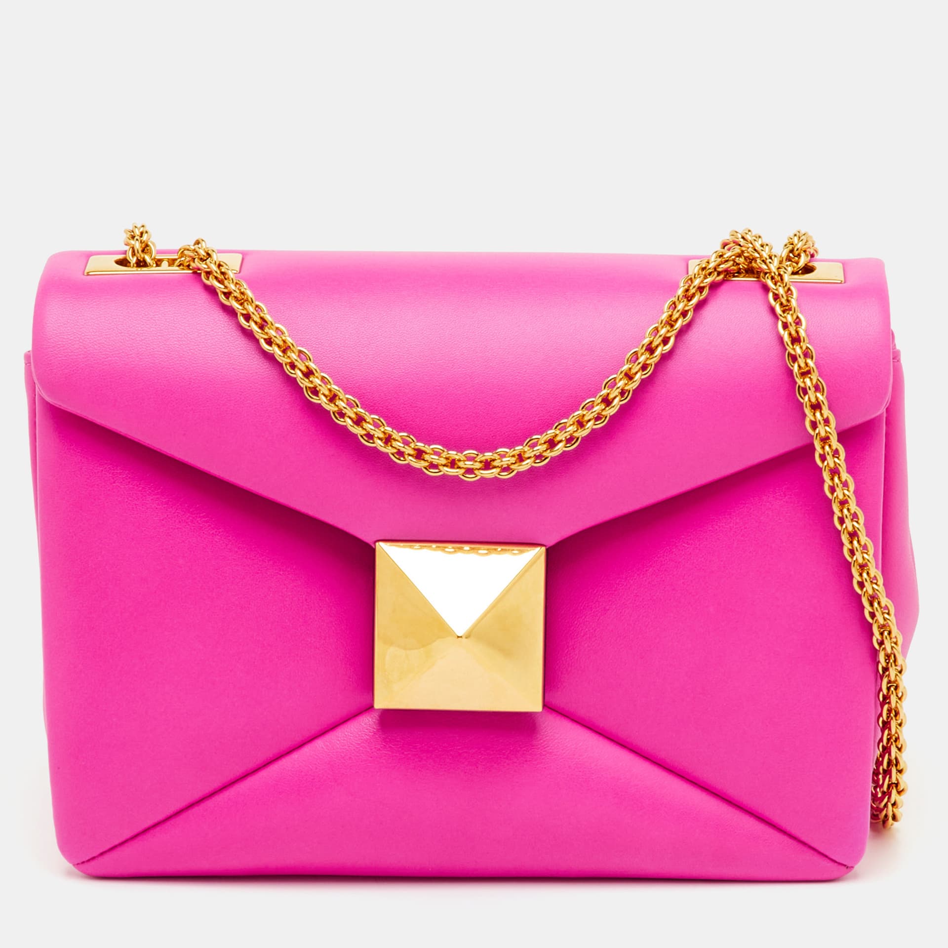 Valentino One Stud Fuchsia Pink Leather Chain Shoulder Bag