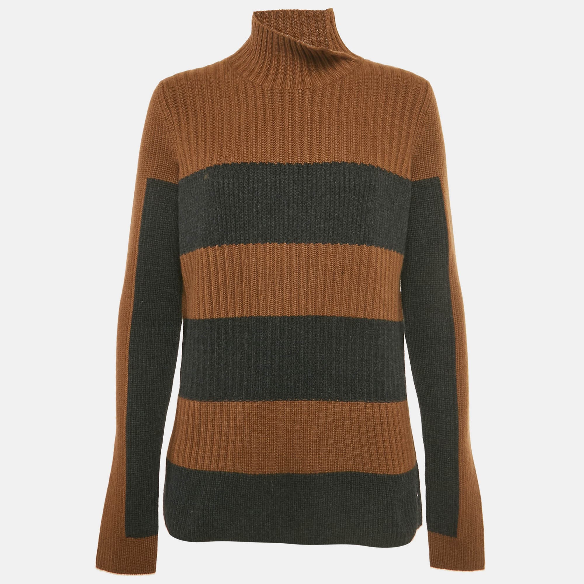 Loro Piana Brown/Black Rib Knit Turtle Knit Sweater L
