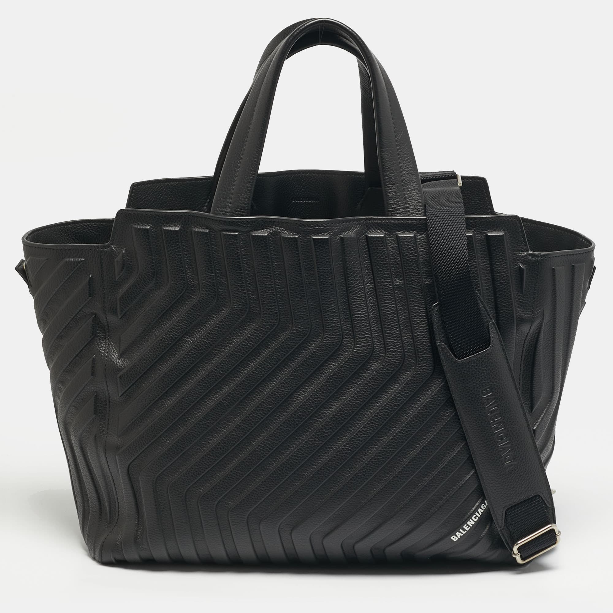 Balenciaga Car East West M Black Embossed Leather Tote