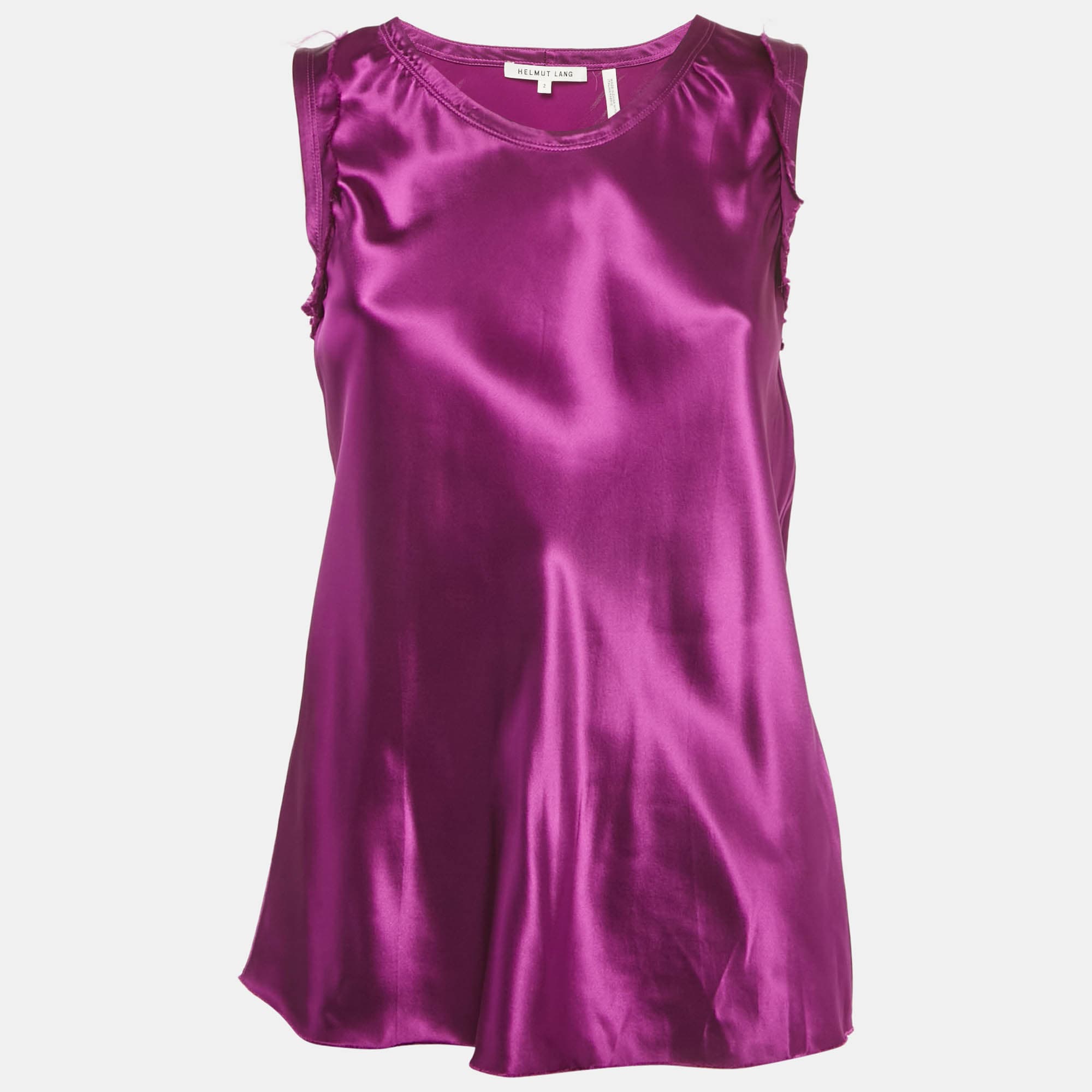 Helmut Lang Ultra Violet Satin Raw Detail Sleeveless Top S