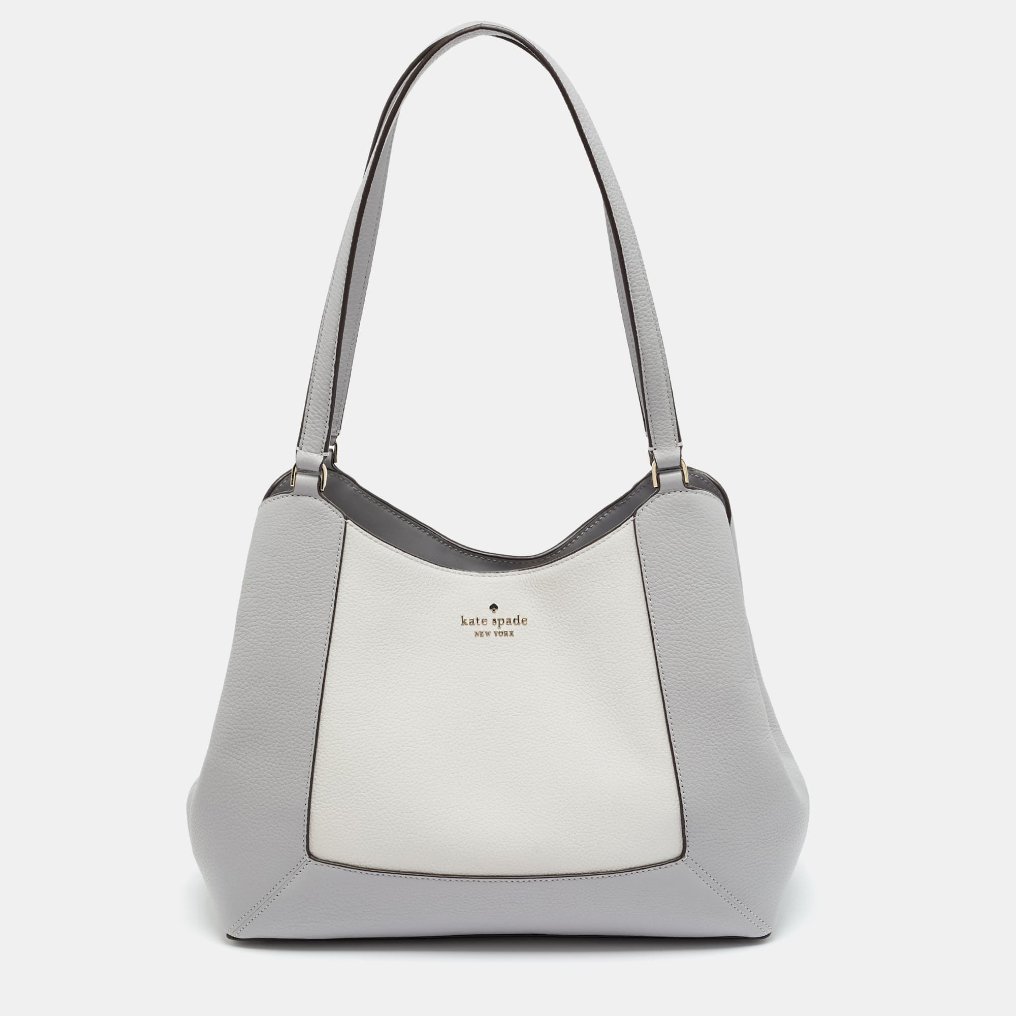 Kate Spade Lena Triple Compartment Grey/White Leather Shoulder Bag