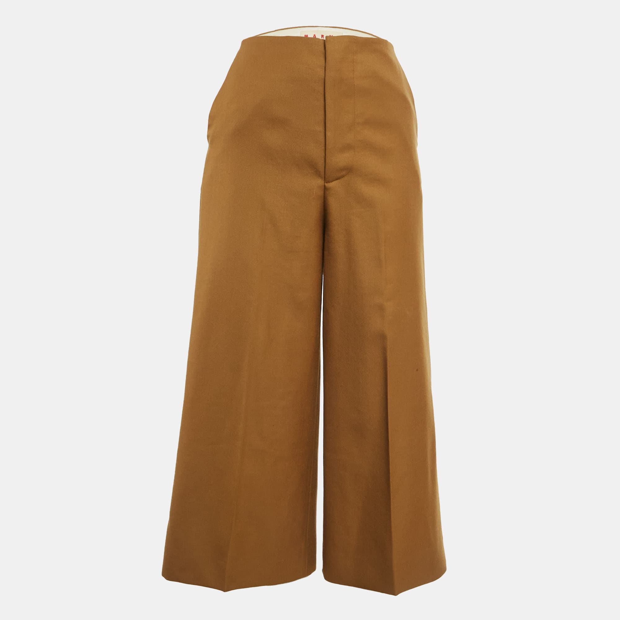 Marni Brown Wool Gabardine Wide-Leg Trousers S