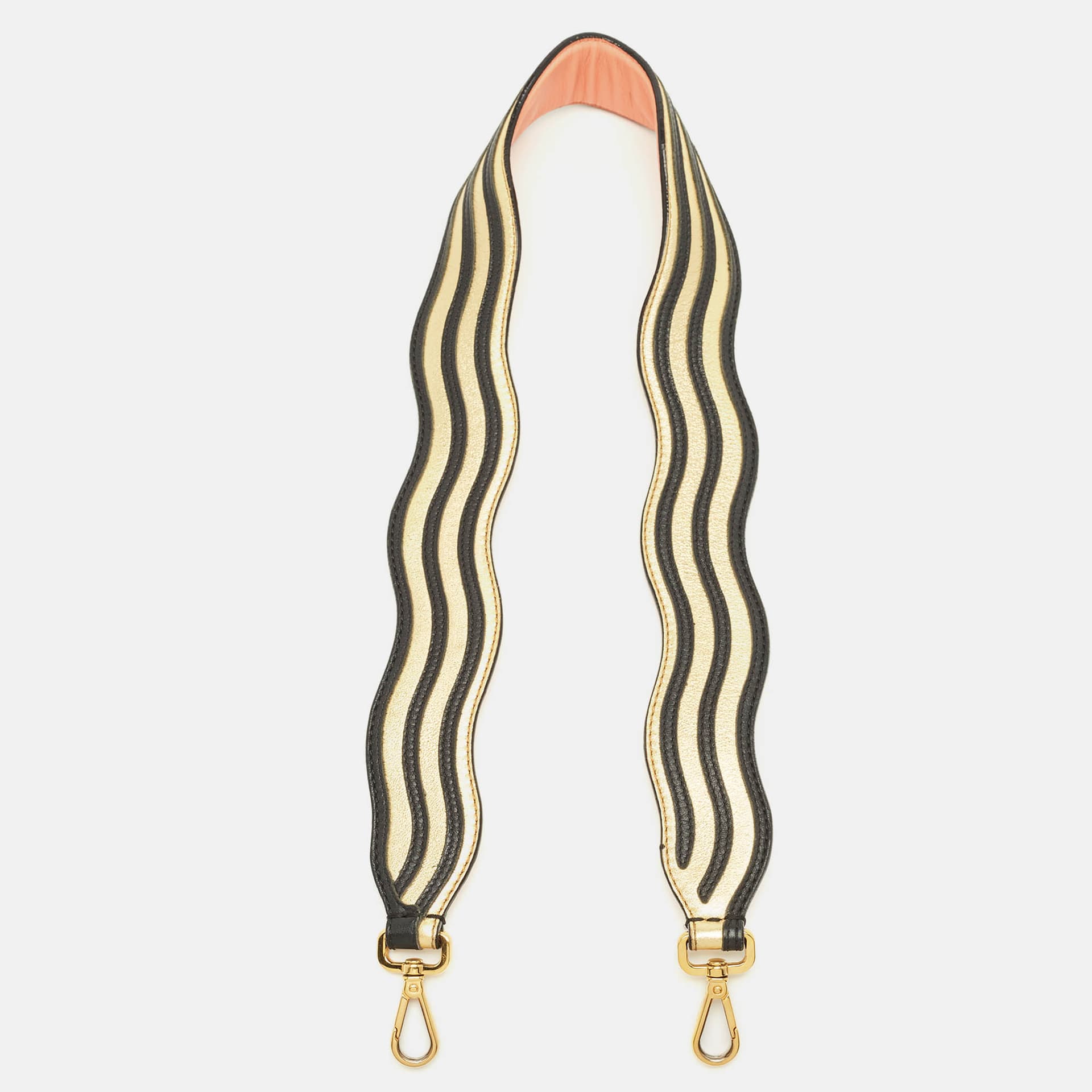 Fendi Wave Stripe Bag Shoulder Strap Gold/Black Leather