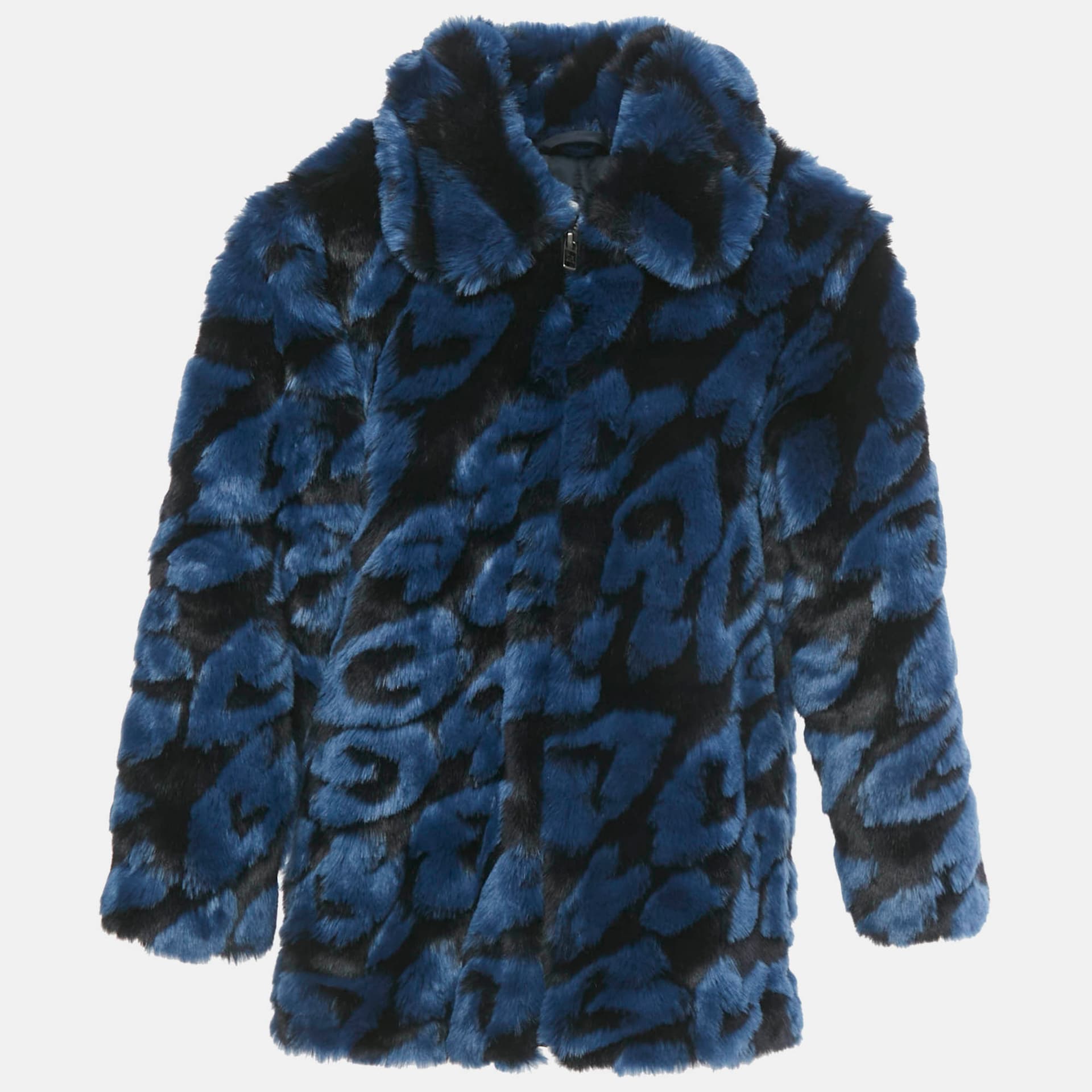 Stella McCartney Kids Blue Hearts Pattern Fur Zip-Up Jacket 8 Yrs
