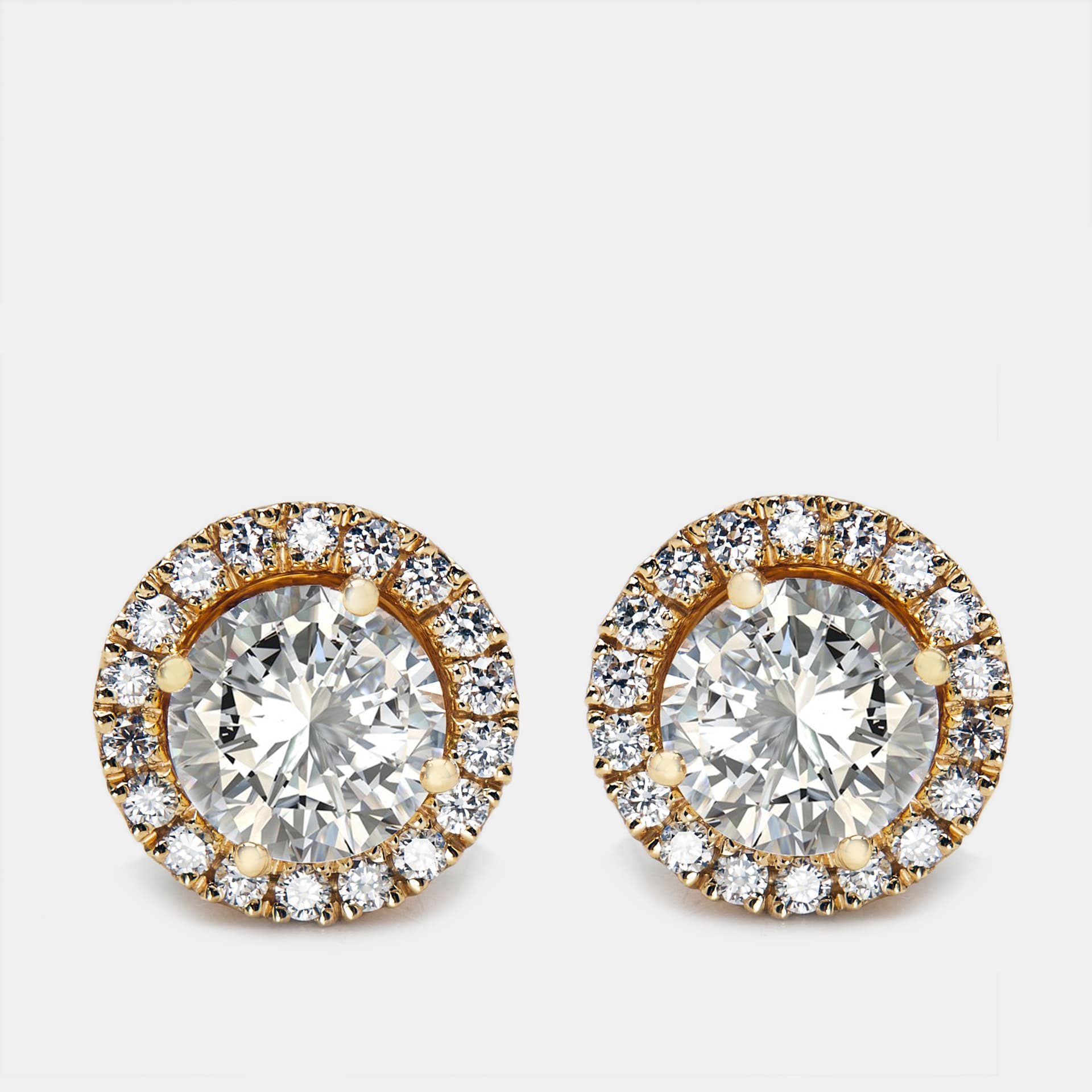 2.3 cts Round Lab Grown Diamonds 18k Yellow Gold Earrings
