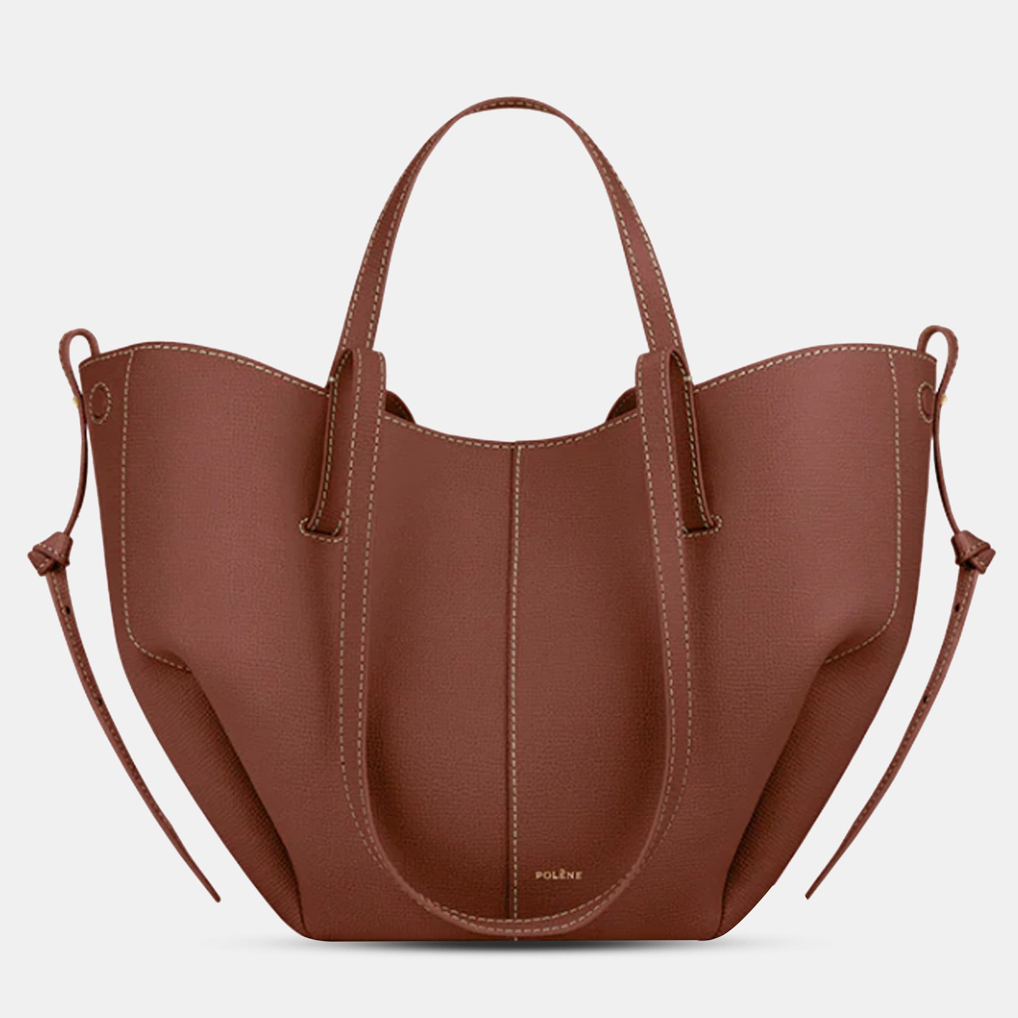 Polene Cyme Mini Grained Cognac Edition Calfskin Leather Shoulder Bag
