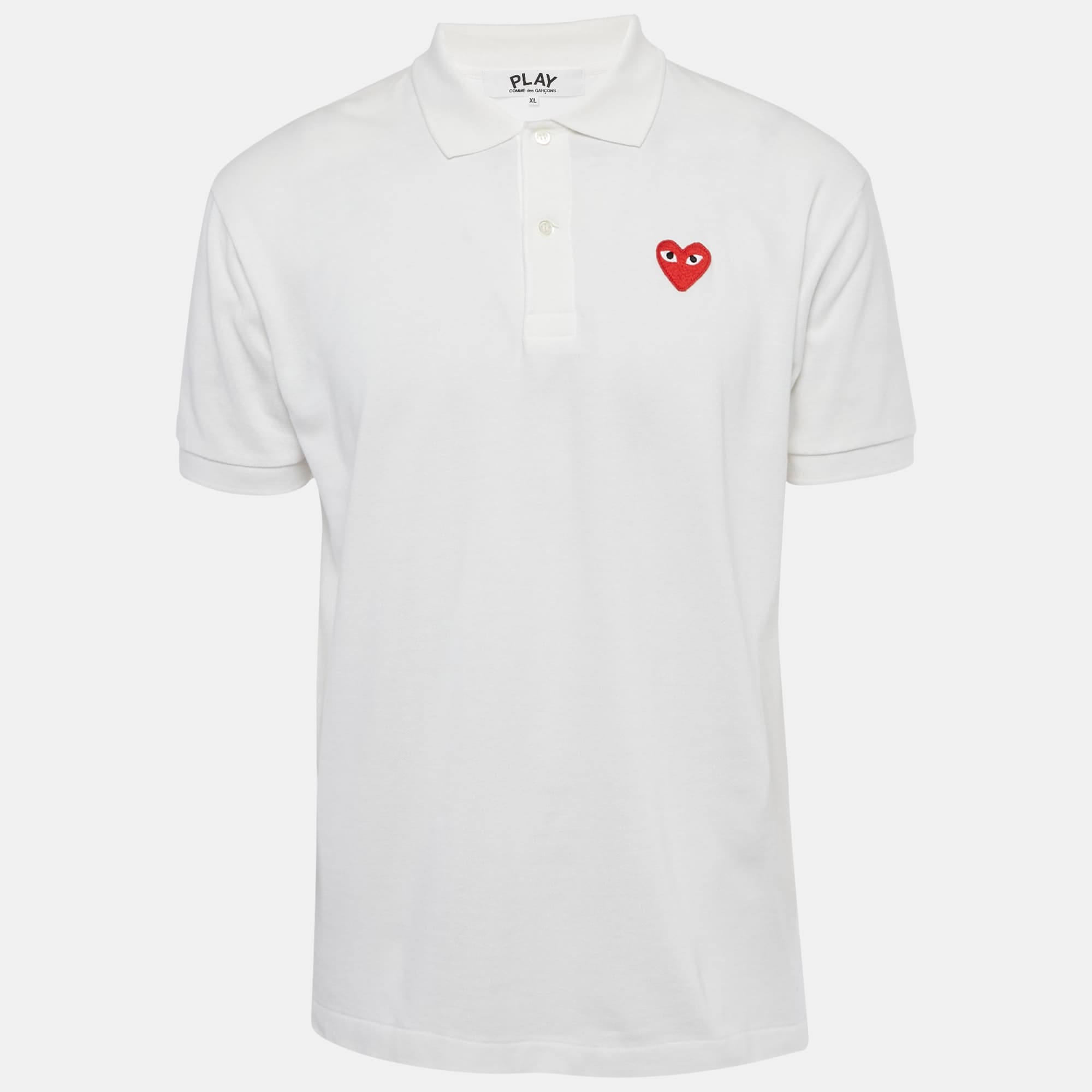 Comme des Gar&ccedil;ons Play White Heart Pique Polo T-Shirt XL