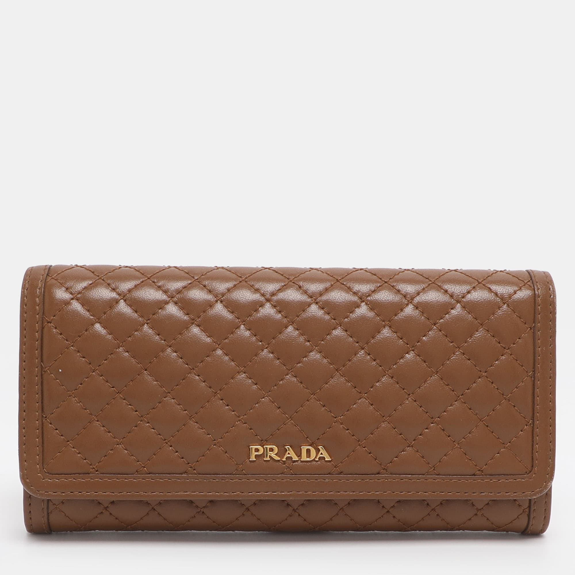 Prada Brown Quilted Leather Continental Wallet