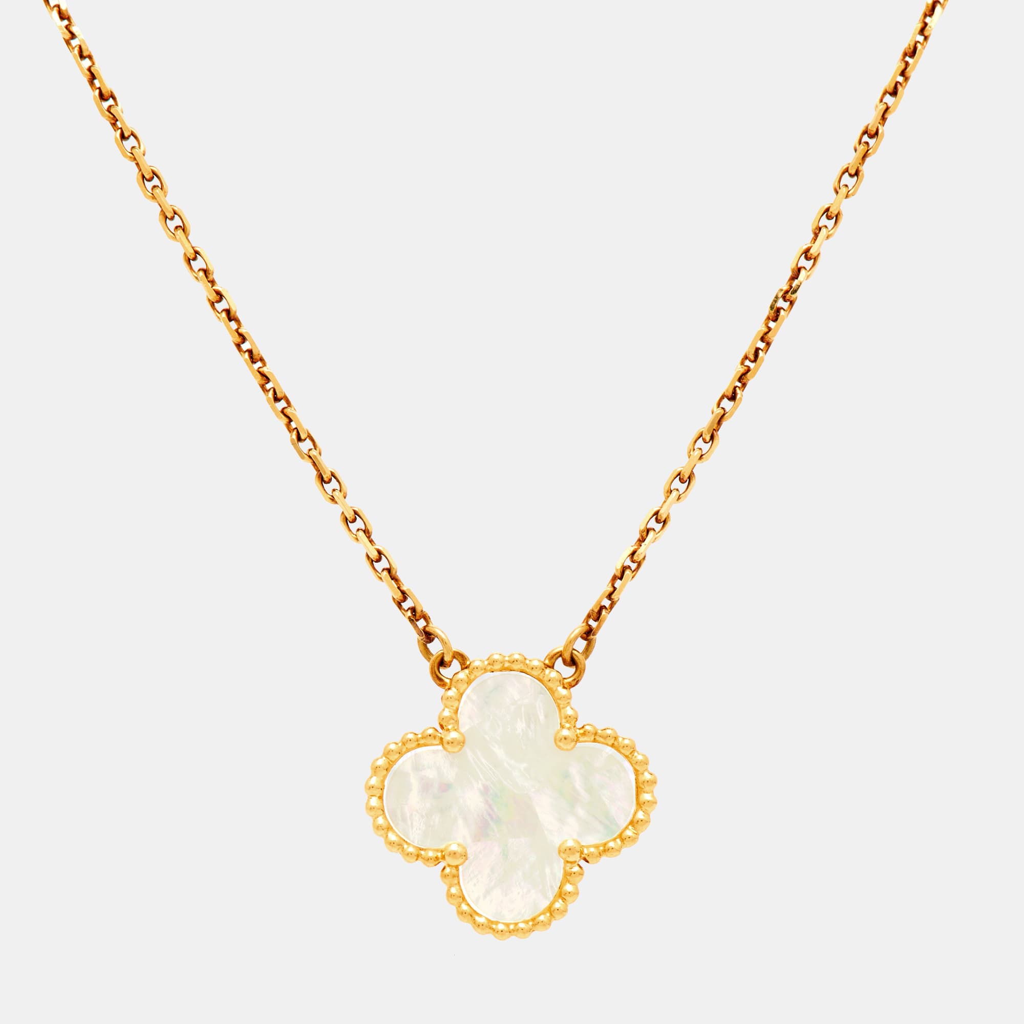 Van Cleef & Arpels Vintage Alhambra Mother of Pearl 18k Yellow Gold Necklace