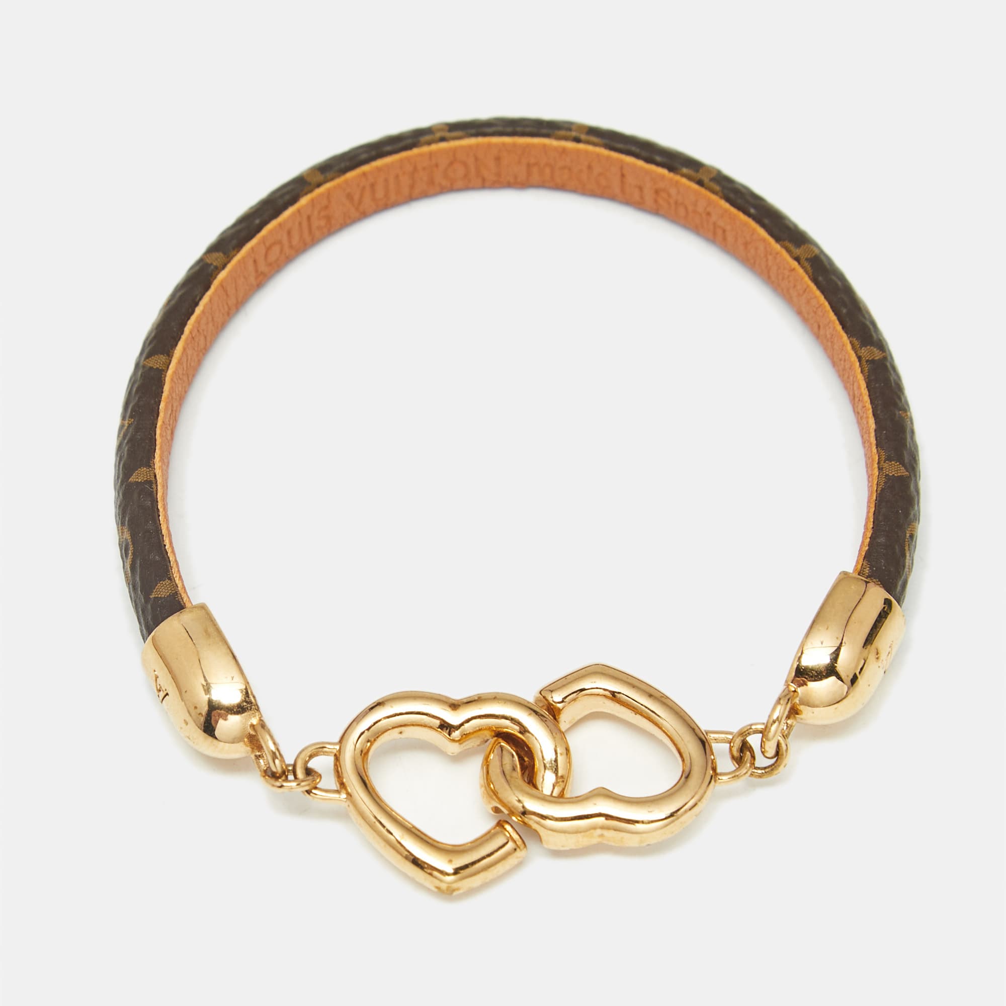 Louis Vuitton  Say Yes Monogram Leather Gold Tone Bracelet 17