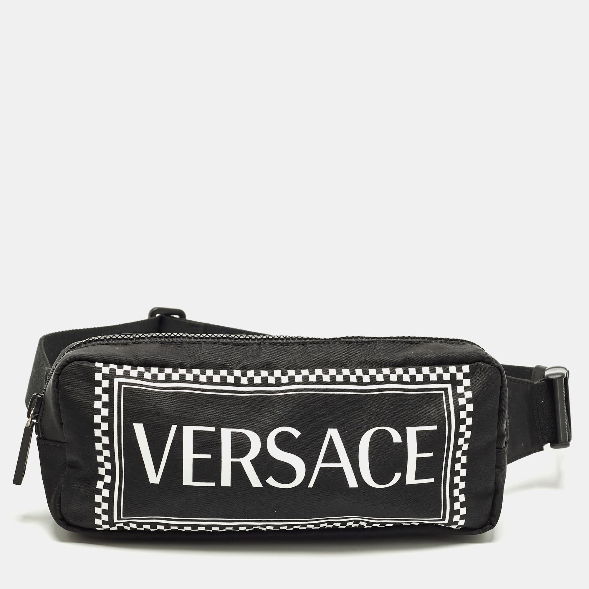 Versace Logo Black/White Nylon Belt Bag