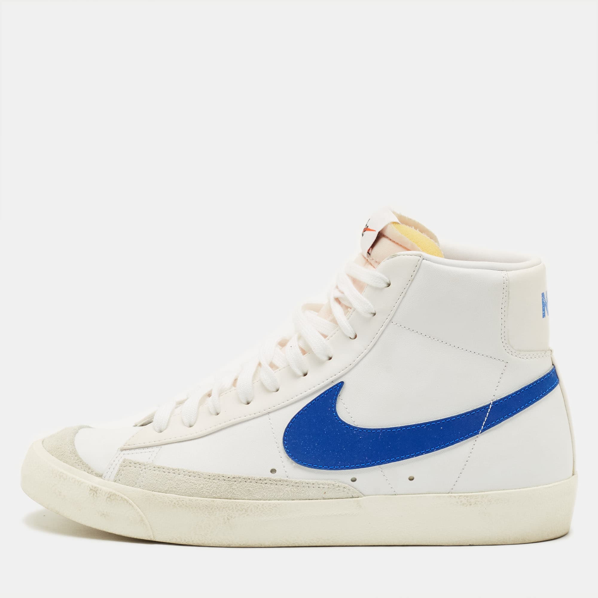 Nike x Sacai Blazer Mid Size 45 White Leather and Suede 77 Vintage Racer High Top Sneakers