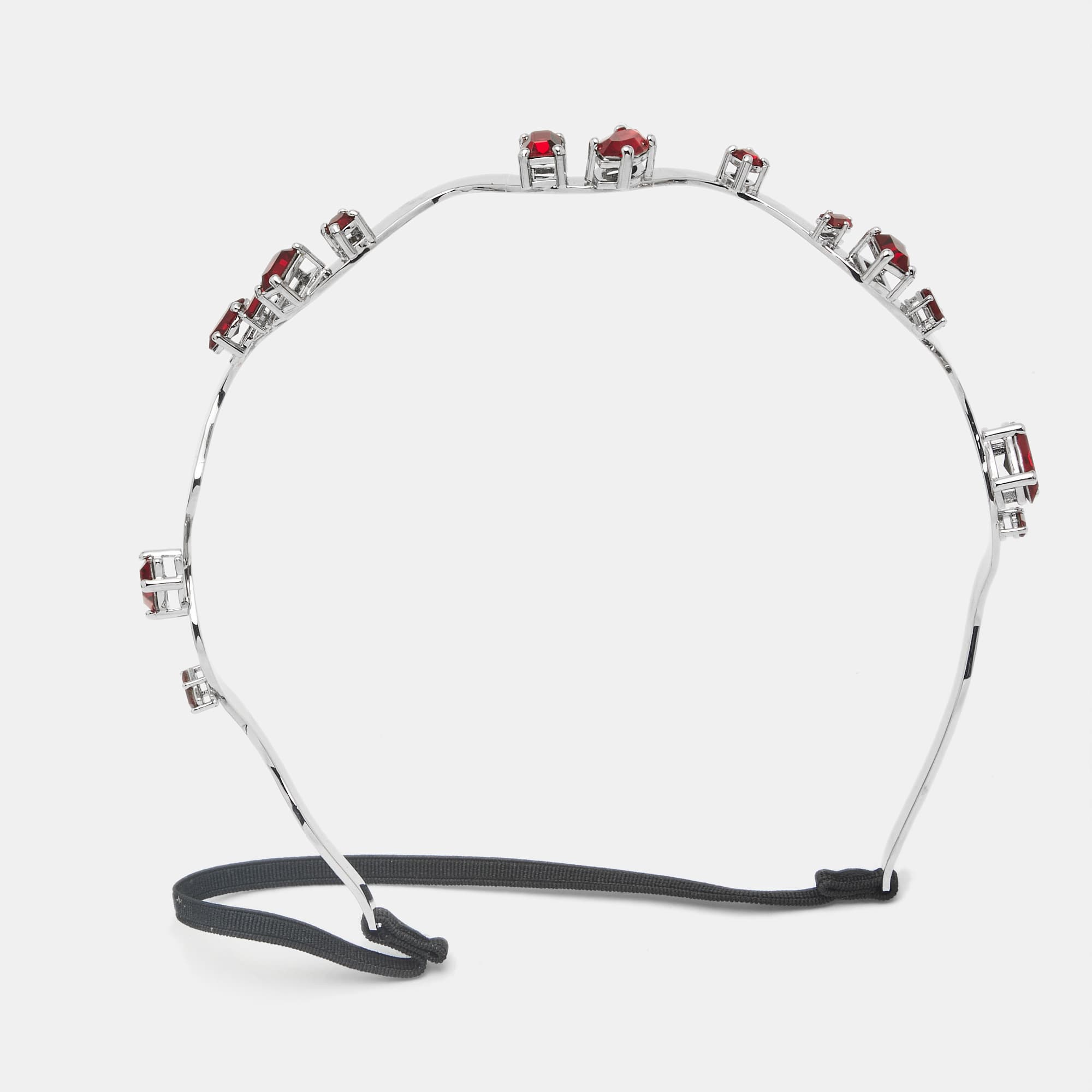 Miu Miu Red Crystals Silver Tone Head Band