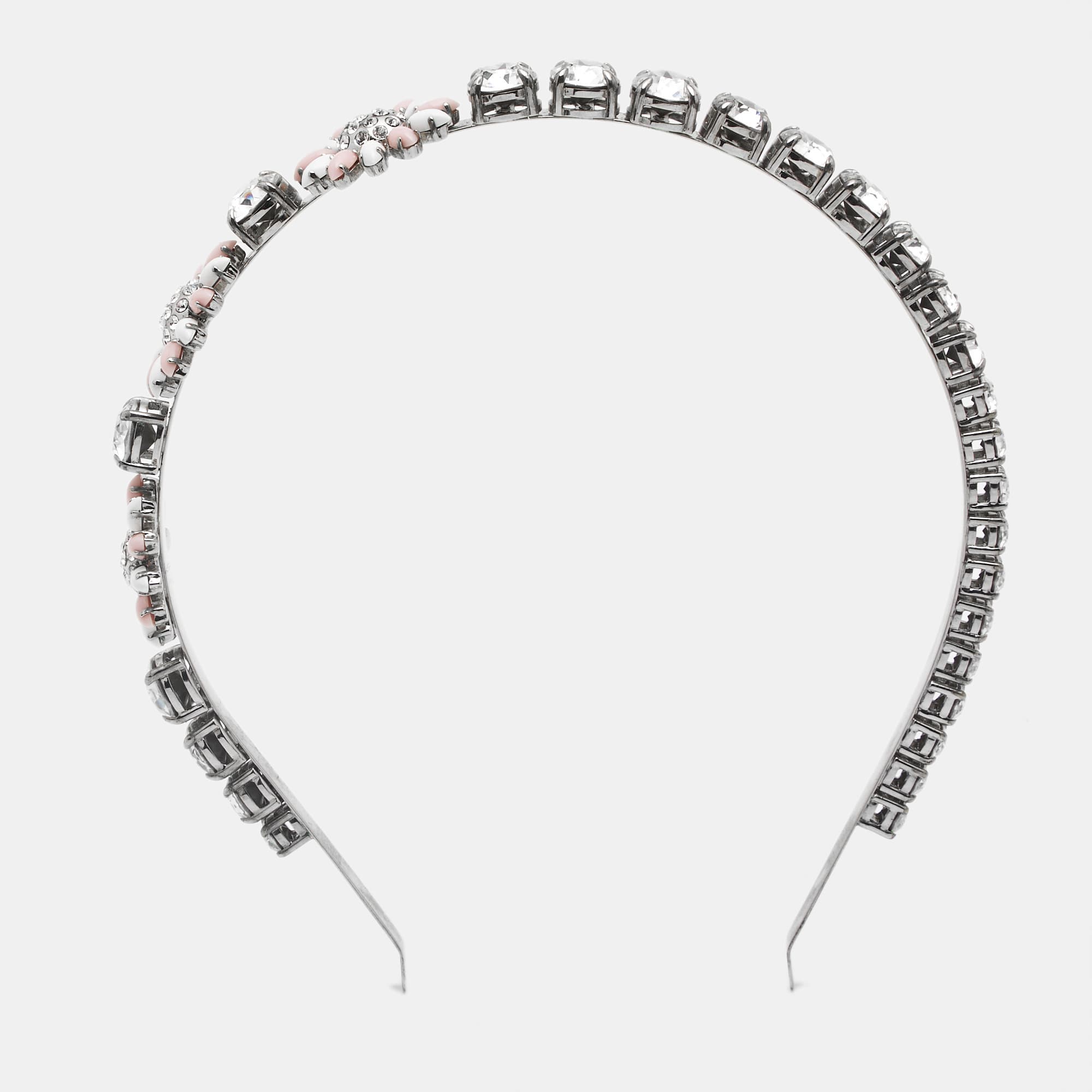 Miu Miu Resin Crystals Silver Tone Head Band