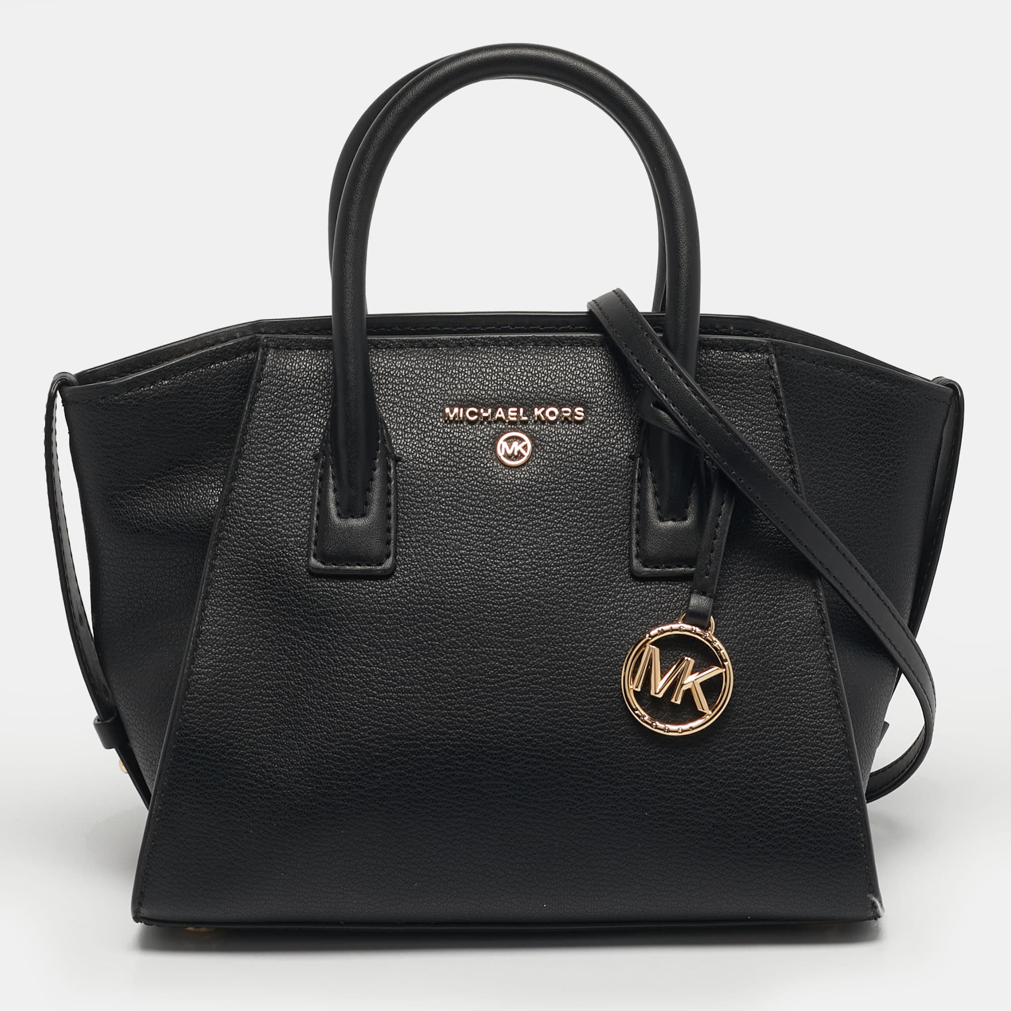 Michael Kors Avril Small Black Leather Satchel