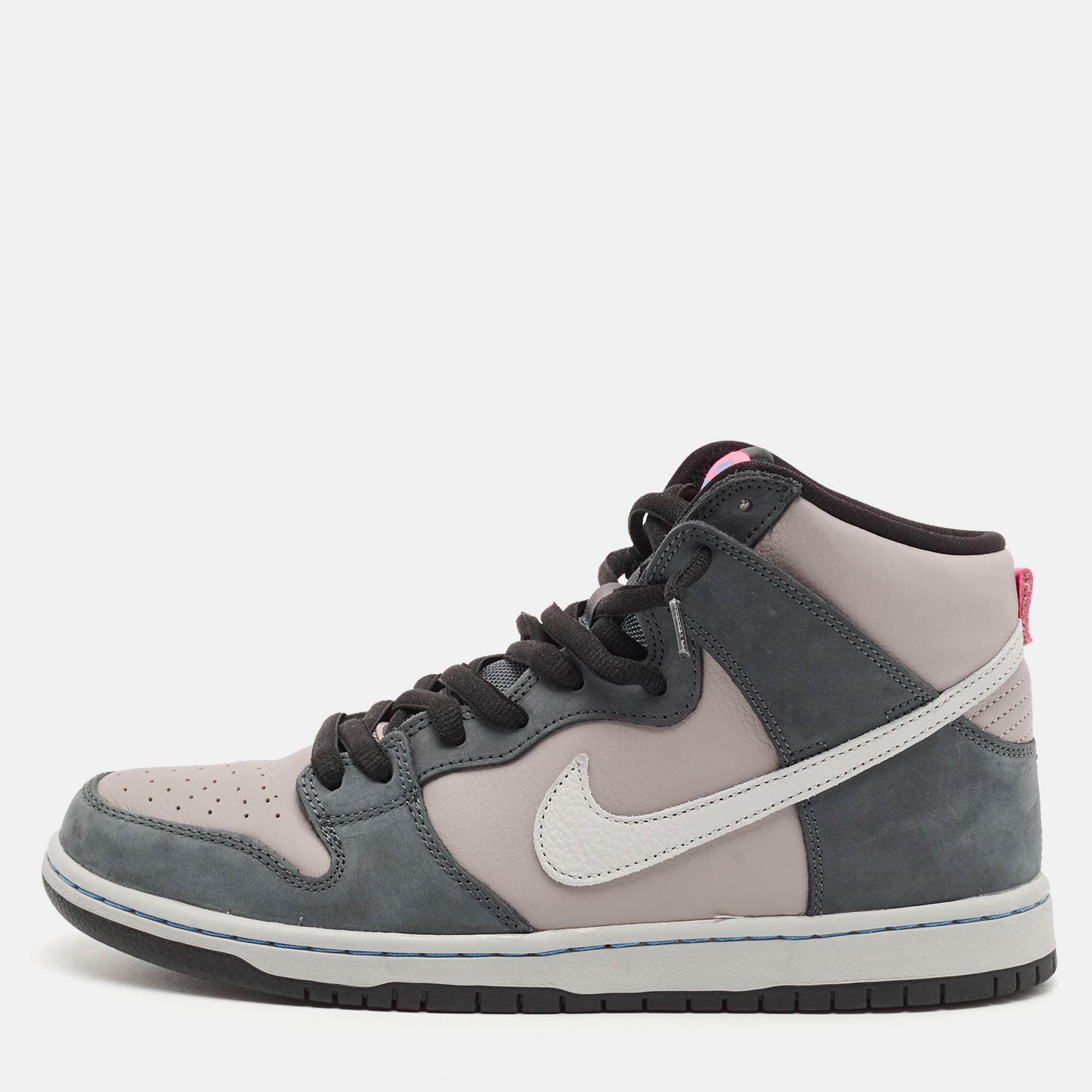Nike SB Dunk Pro Medium Grey Pink Size 45 Grey Nubuck and Leather High Top Sneakers