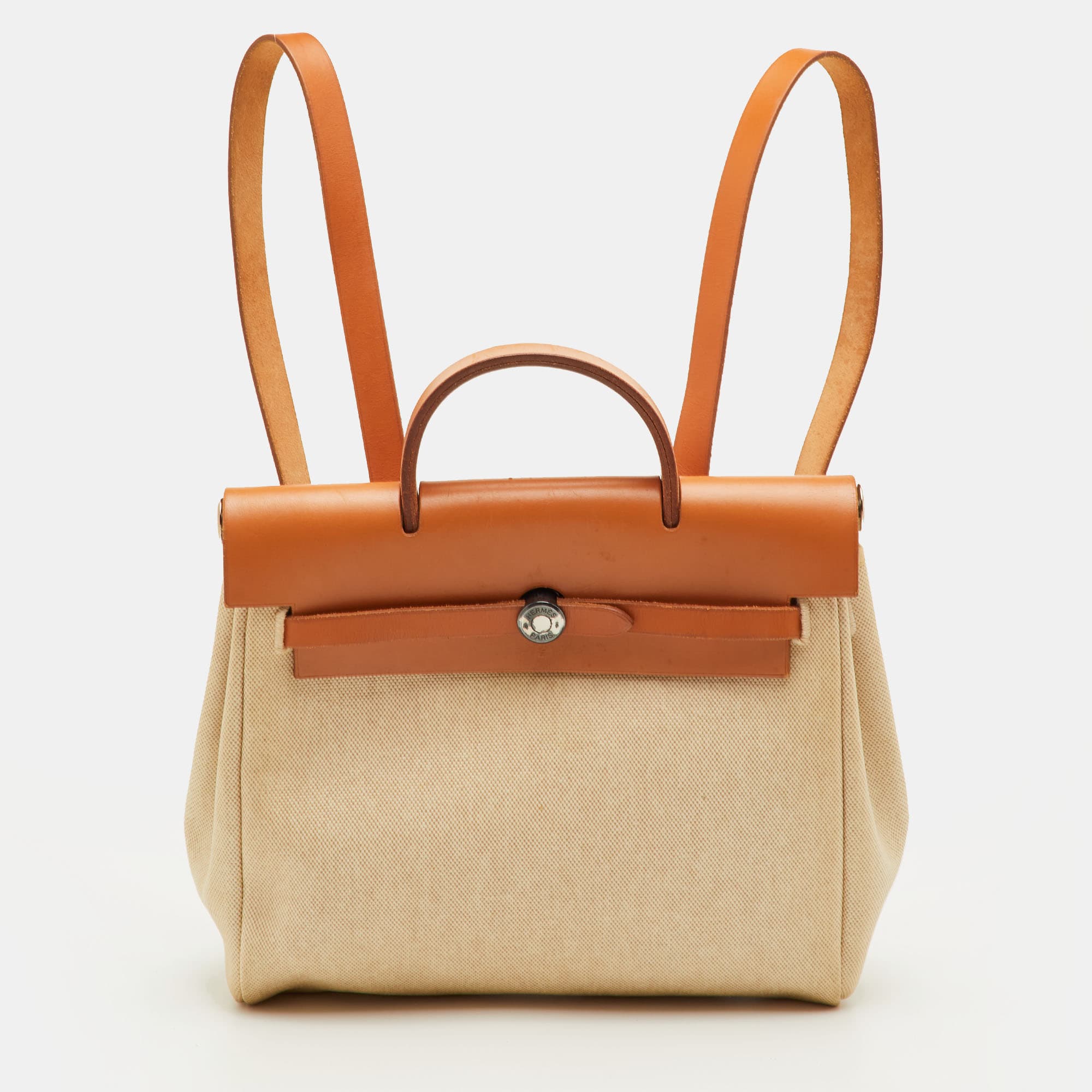 Herm&egrave;s Ecru/Natural Toile Canvas and Vache Leather Herbag 2-in-1 Backpack