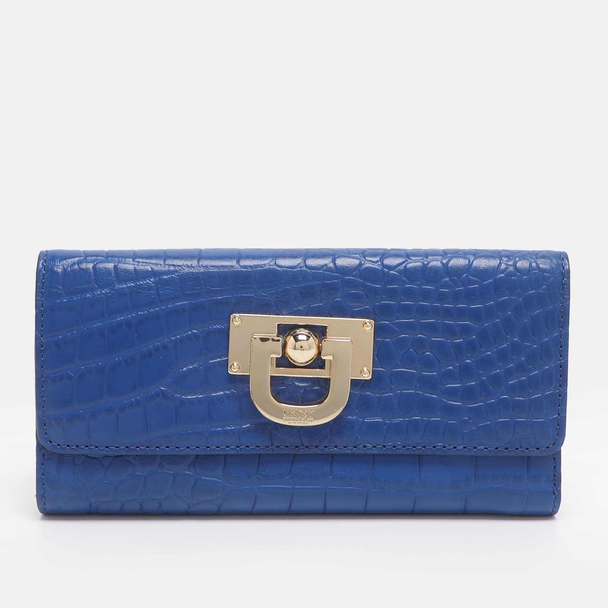 DKNY Blue Croc Embossed Leather Trifold Wallet