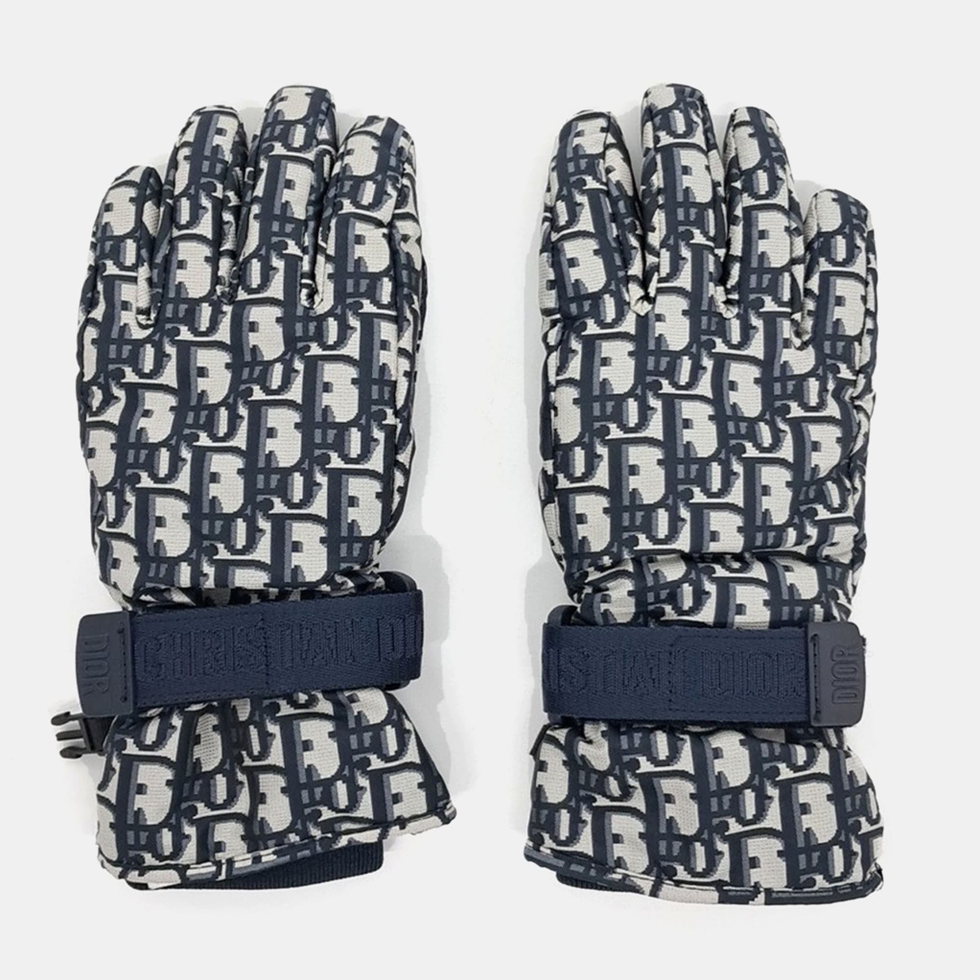 Dior Navy Blue Polyester Oblique Ski Gloves