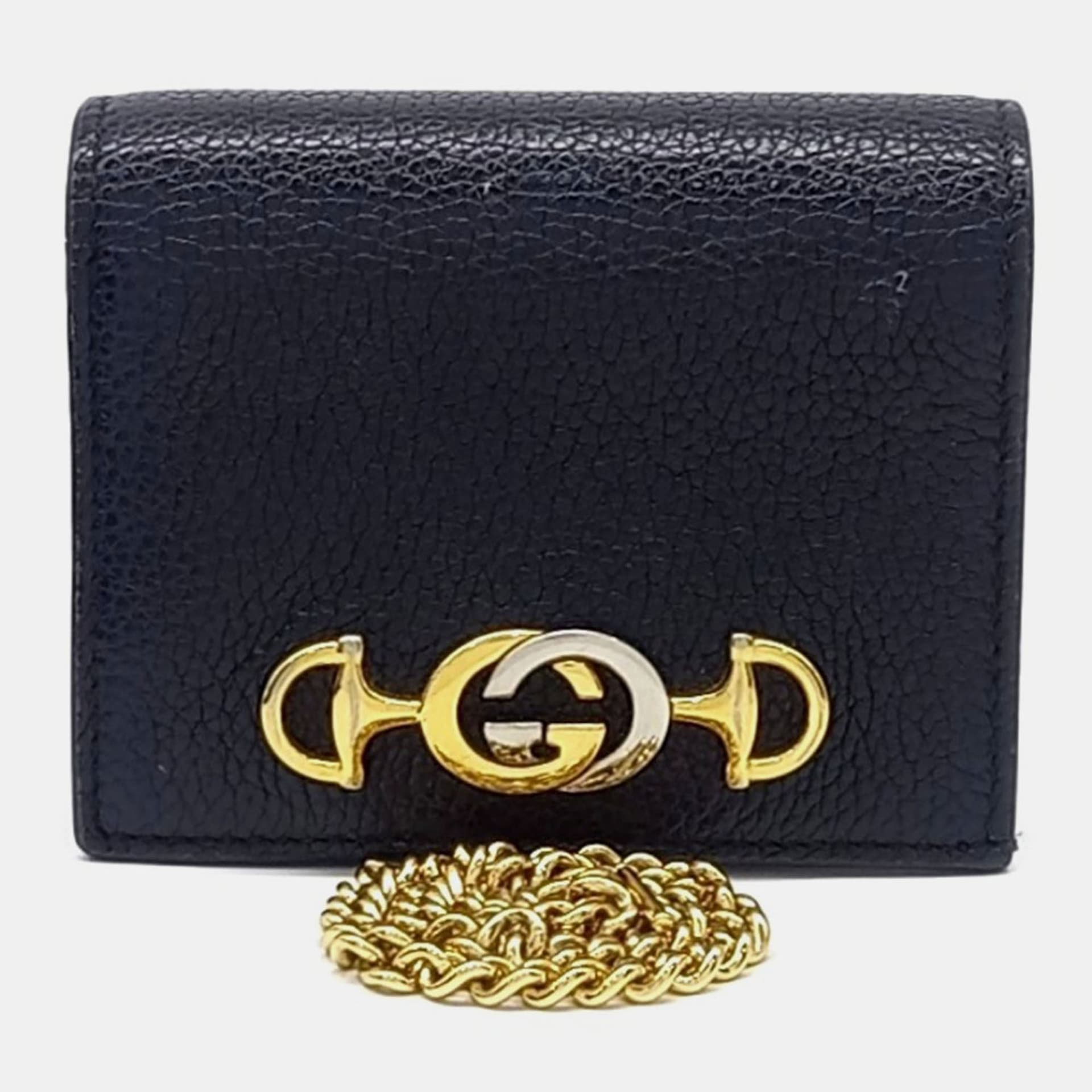Gucci Zumi Black Grainy Leather Wallet Bag