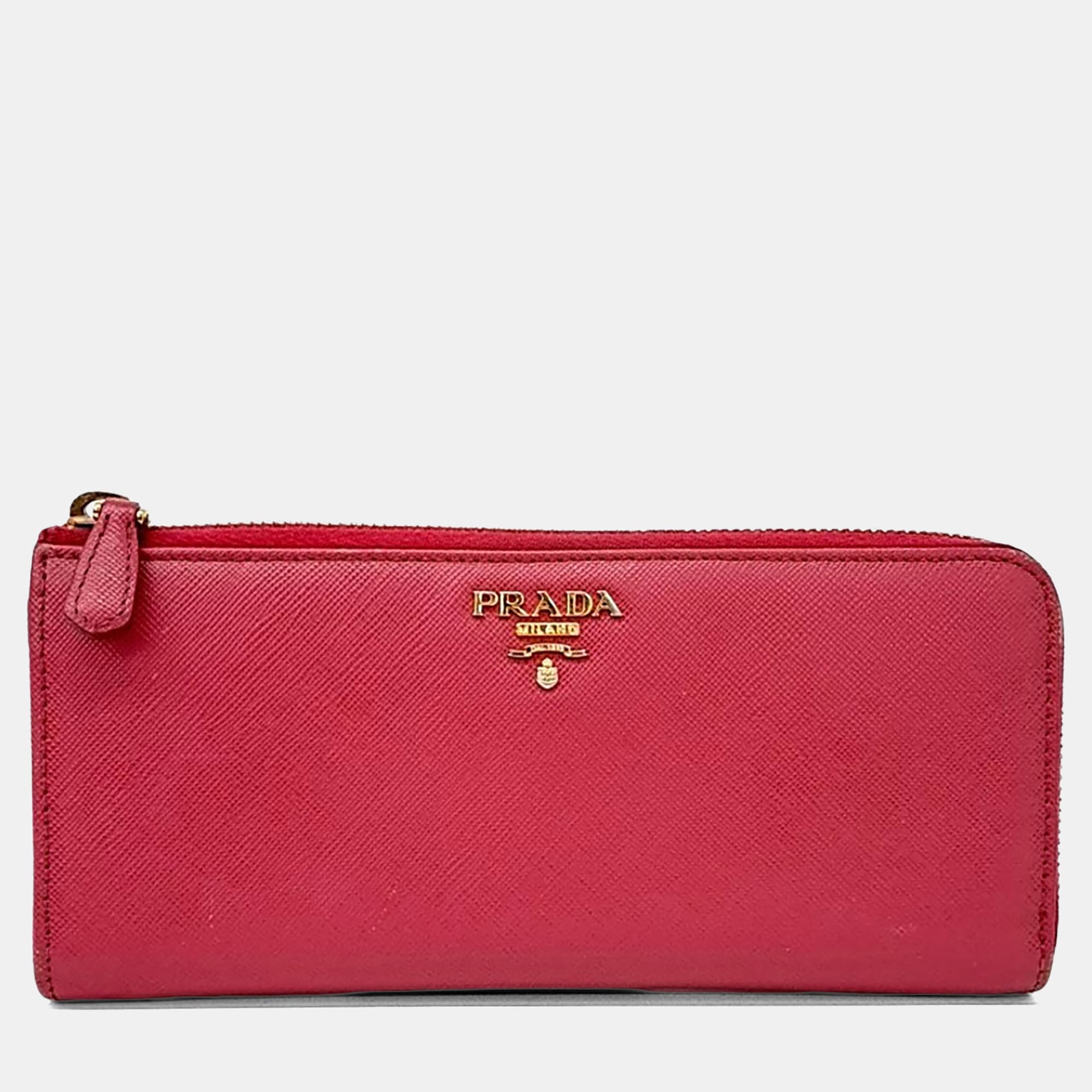 Prada Pink Leather Saffiano Long Wallet