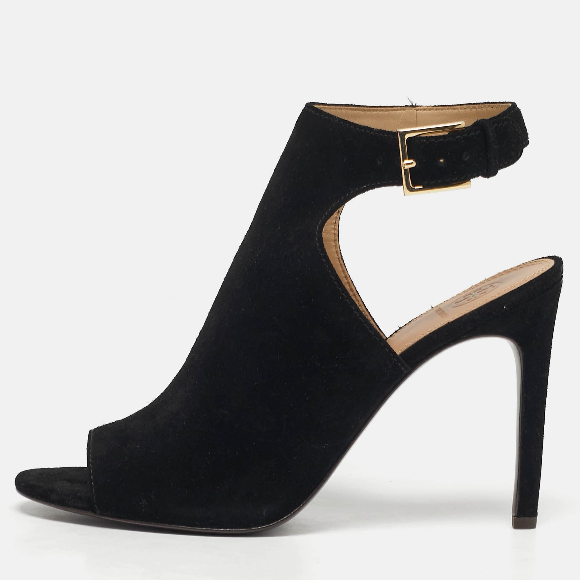 Tory Burch Brittania 100 MM Size 40 Black Suede Ankle Strap Sandals