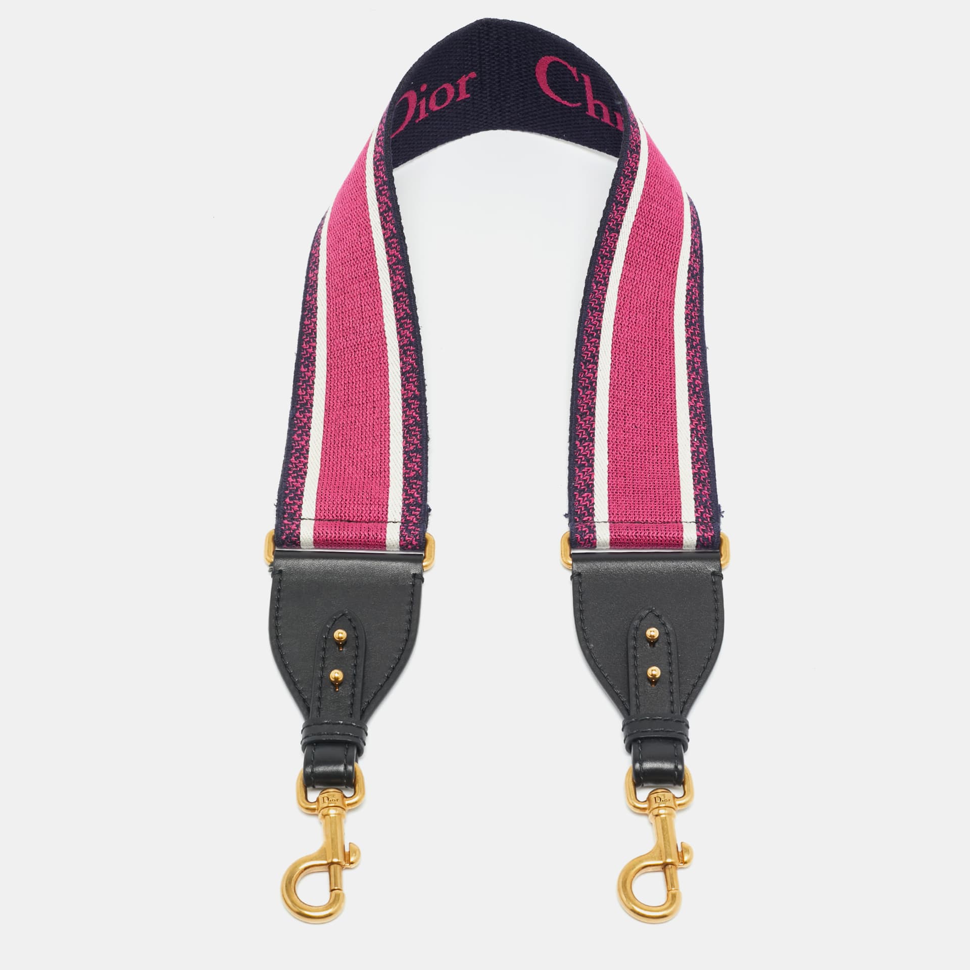 Dior Embroidered Logo Bag Shoulder Strap Pink/Navy Blue Canvas