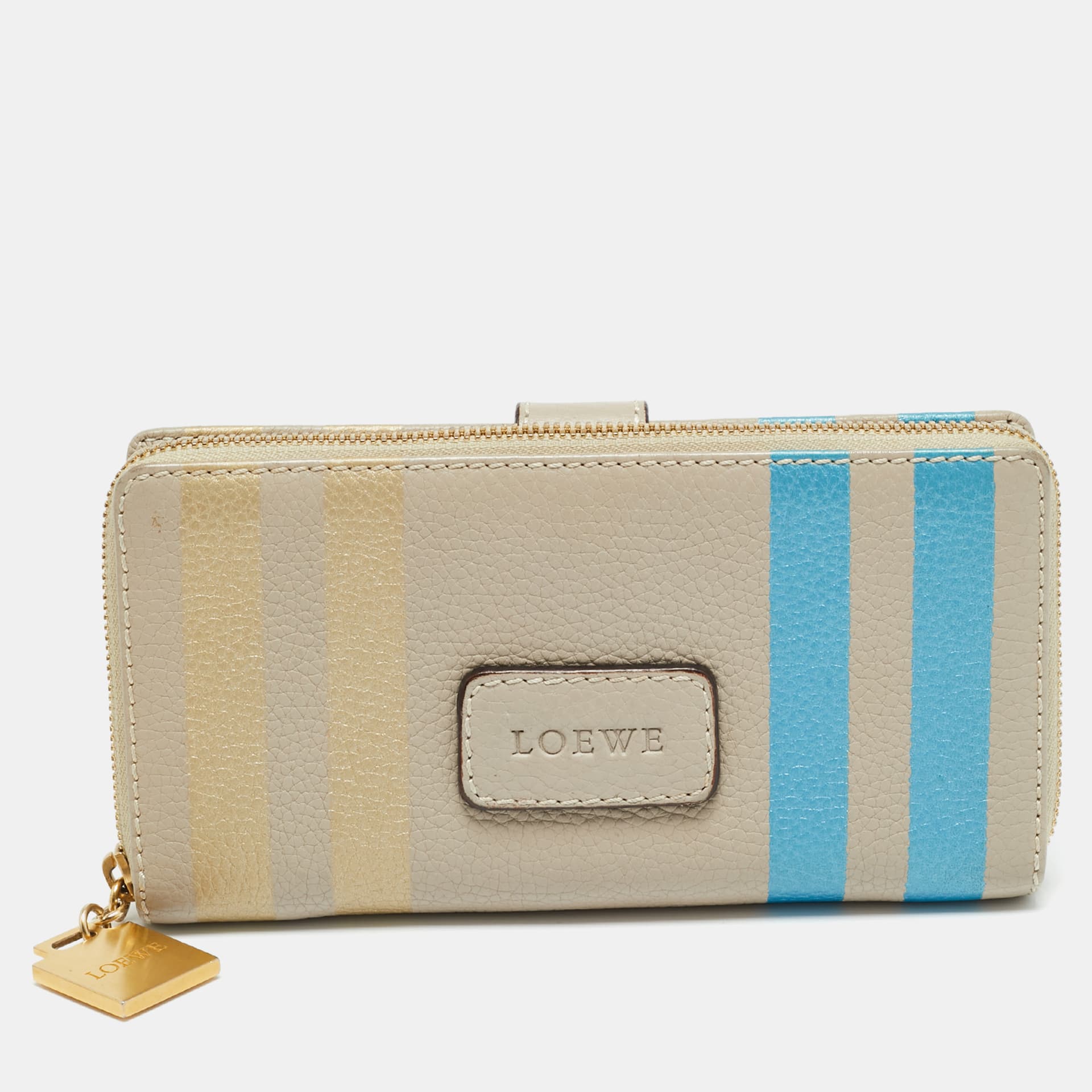 Loewe Stripe Beige Leather Zip Continental Wallet
