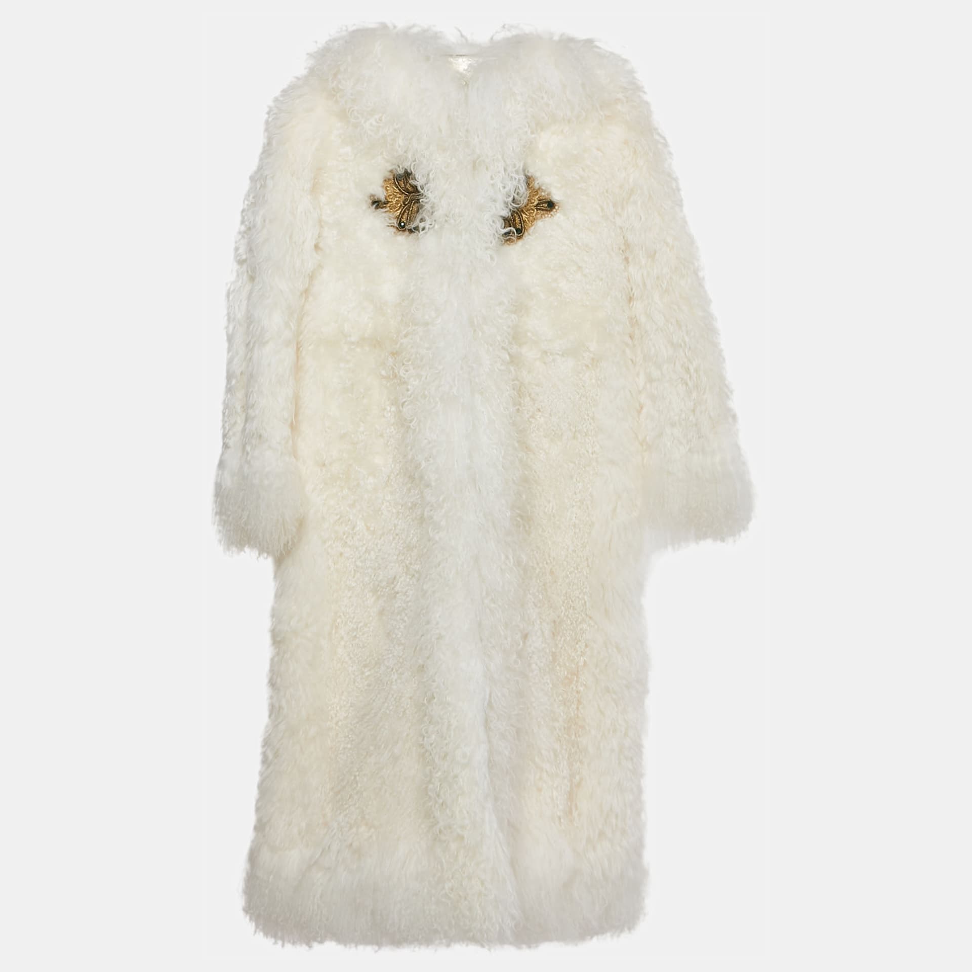 Dolce & Gabbana White Lamb Fur Apllique Detail Coat 7-8 Years