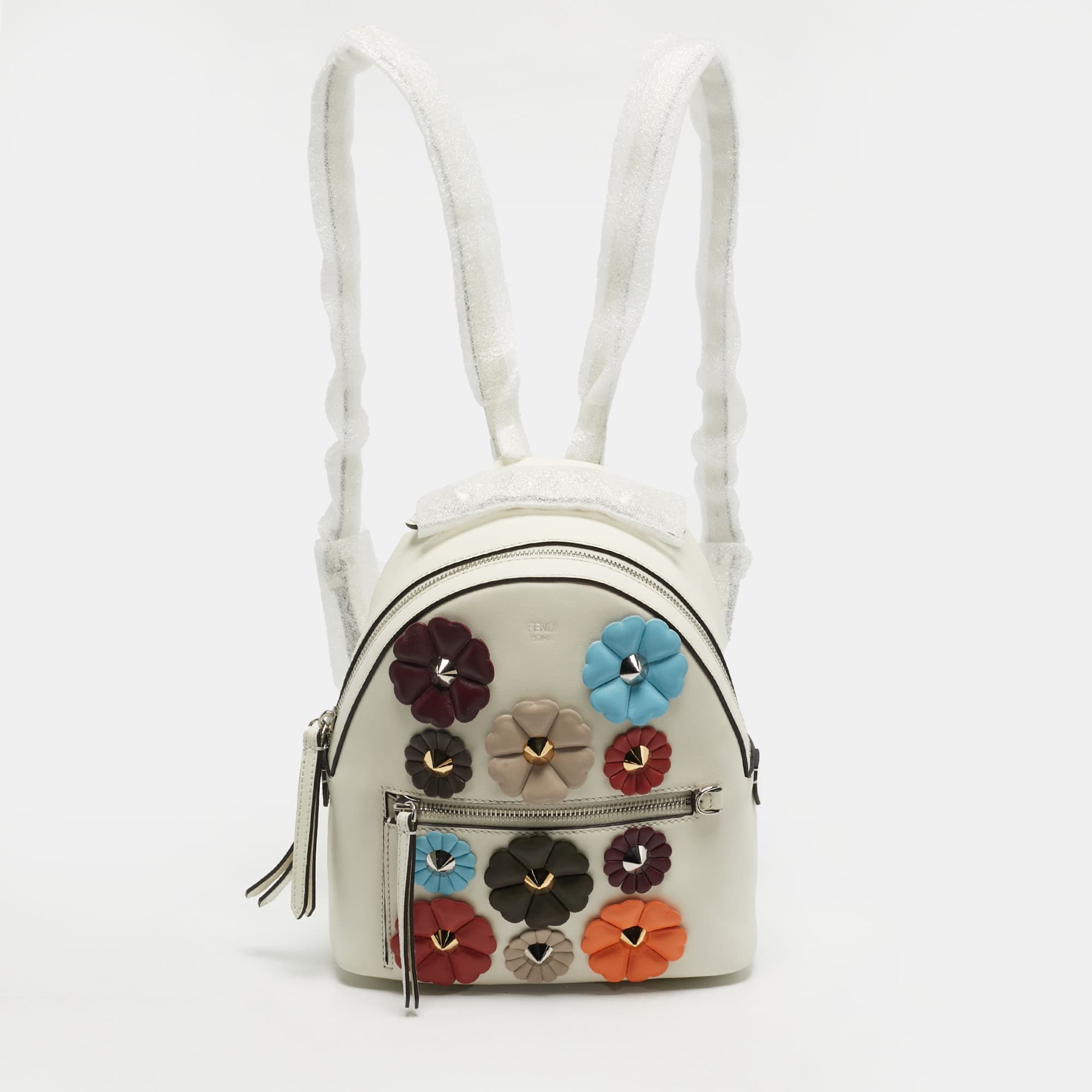 Fendi Flowerland White Leather Backpack