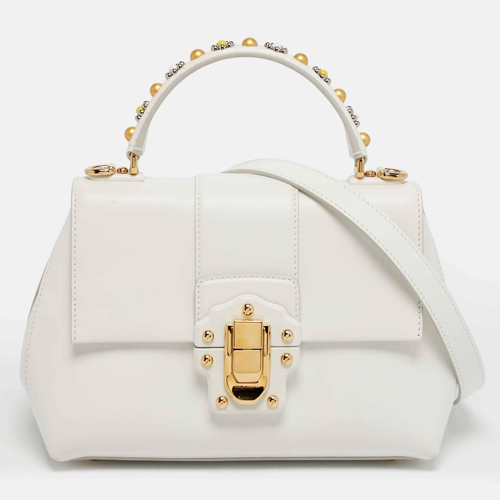 Dolce & Gabbana Lucia Small White Leather Top Handle Bag