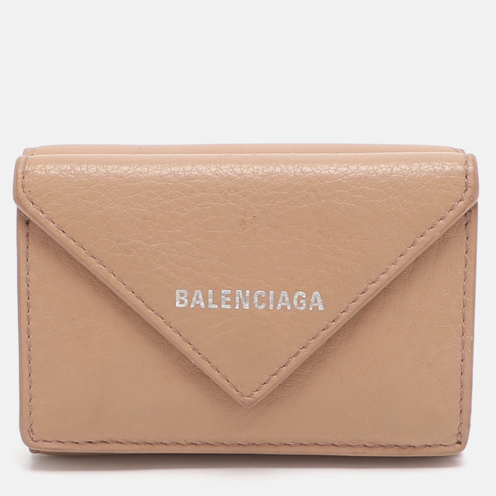Balenciaga Papier Mini Beige Leather Card Case