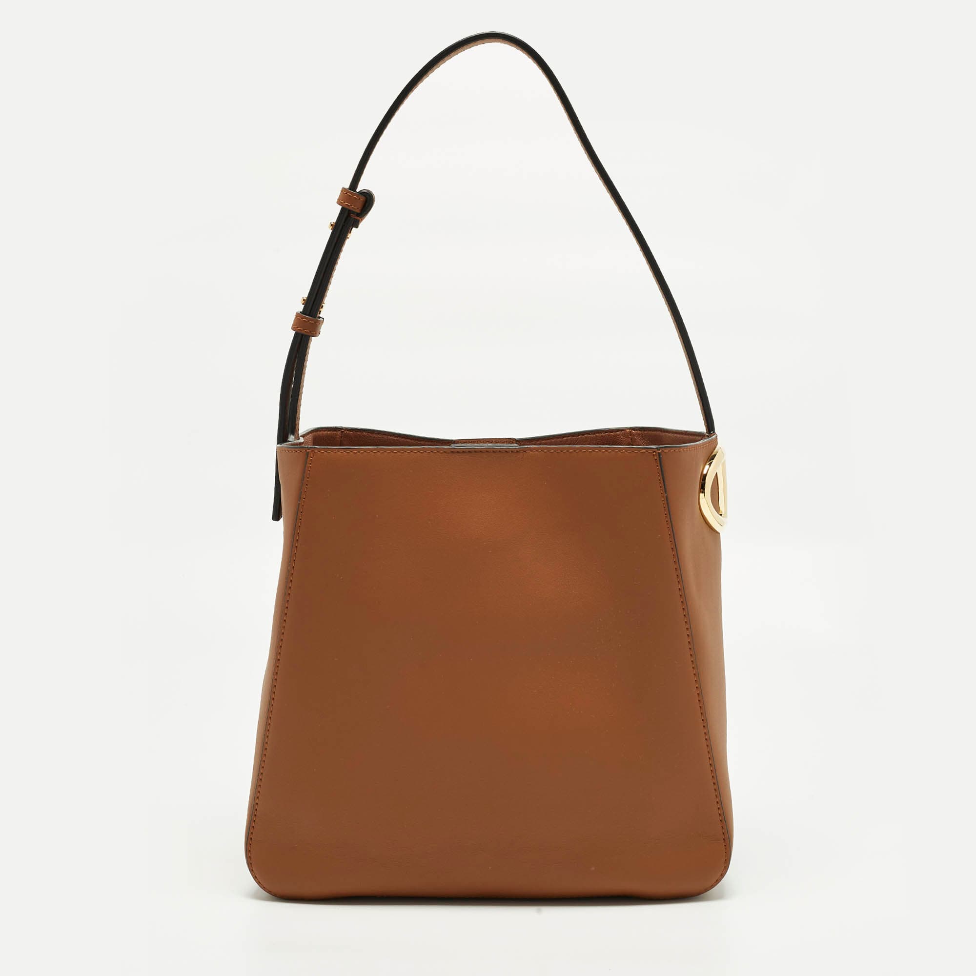 Valentino VLogo Brown Leather Bucket Bag